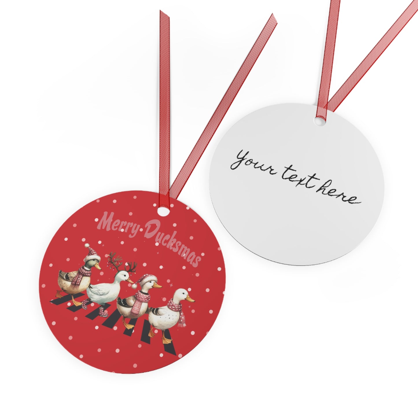 Christmas Customizable Round Metal Ornament with Cute Ducks