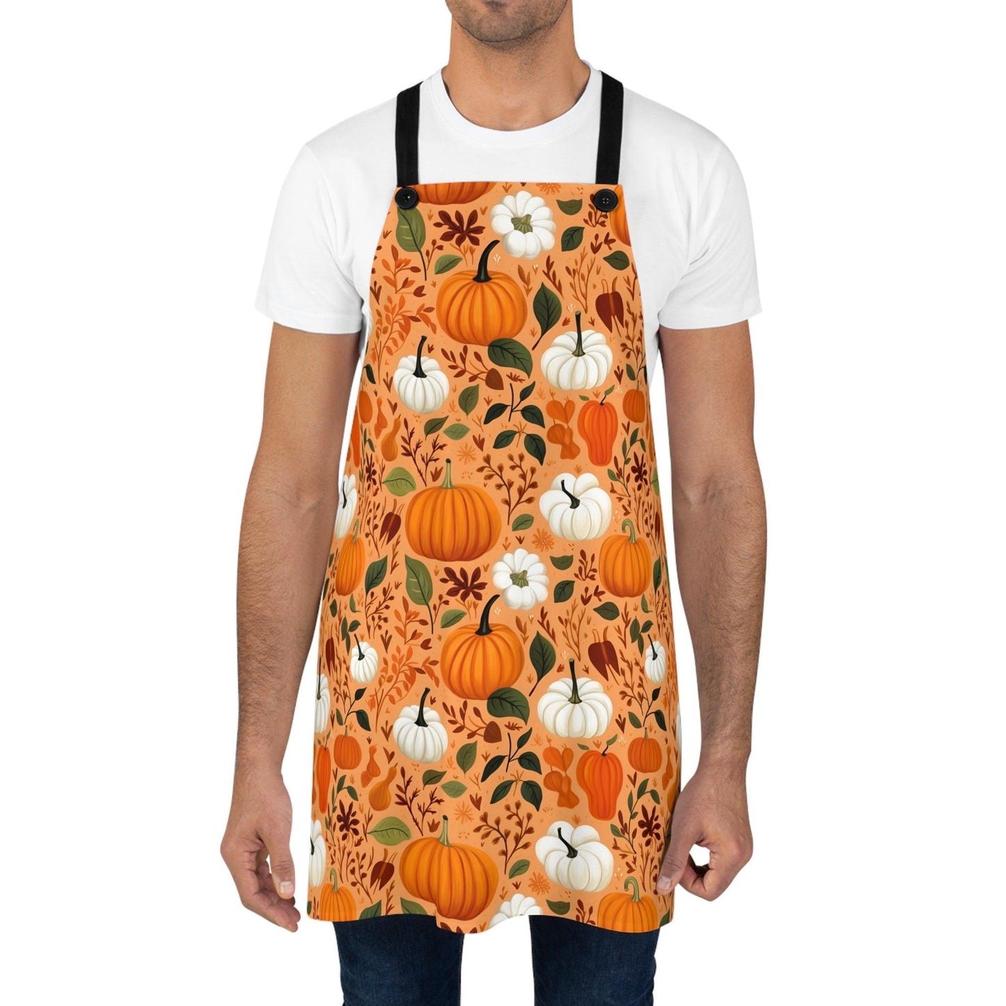 Orange Autumn Apron with Pumpkins and Leaves - Cosmic Creations by Karen