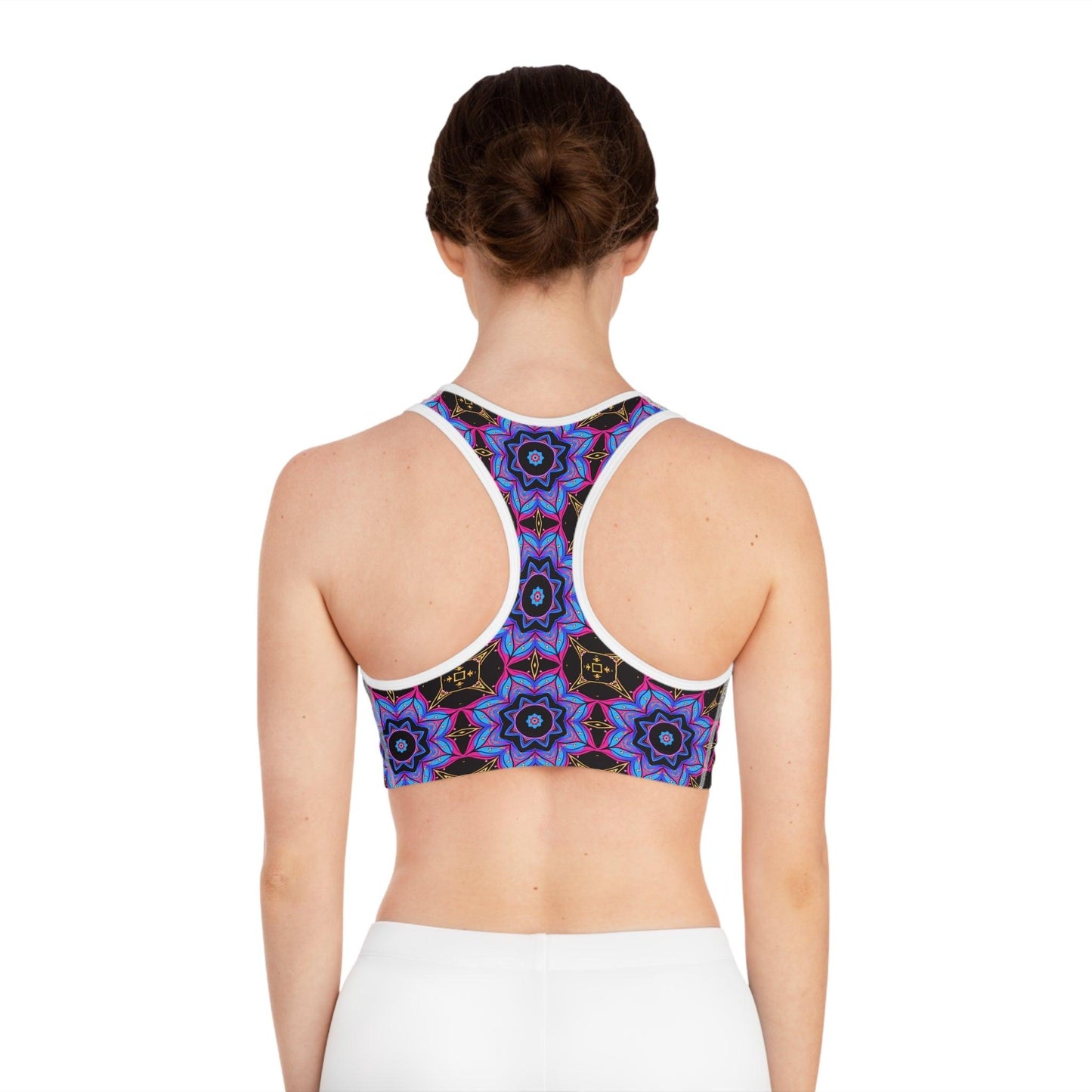 Sports Bra for yoga and other sports with colorful designs - Cosmic Creations by Karen