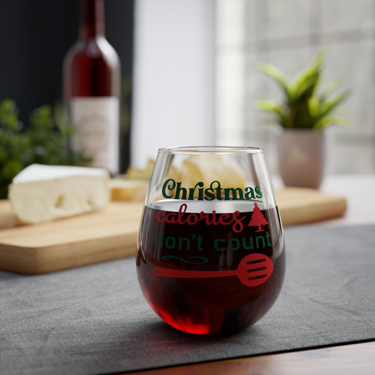 Christmas Calories Design Stemless Wine Glass, 11.75oz