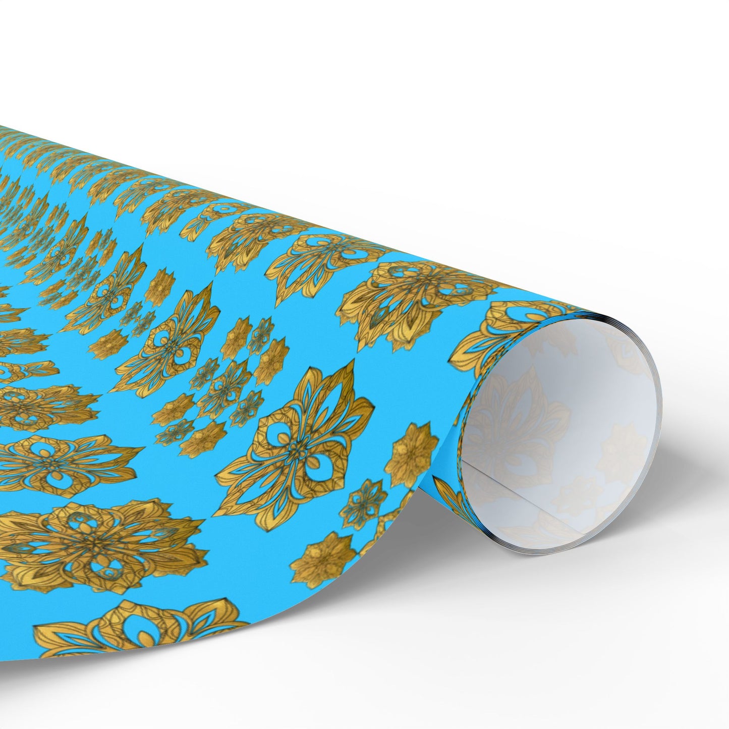 Festive Christmas Holiday Wrapping Paper with golden flowers
