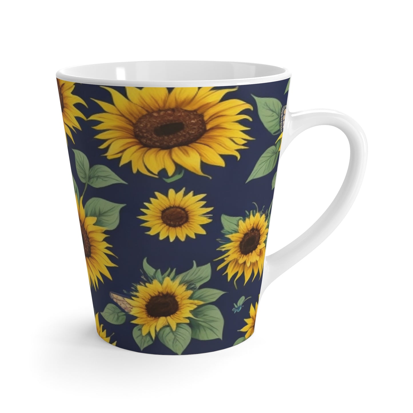 Latte mugs with stunning sunflowers and butterfly motifs