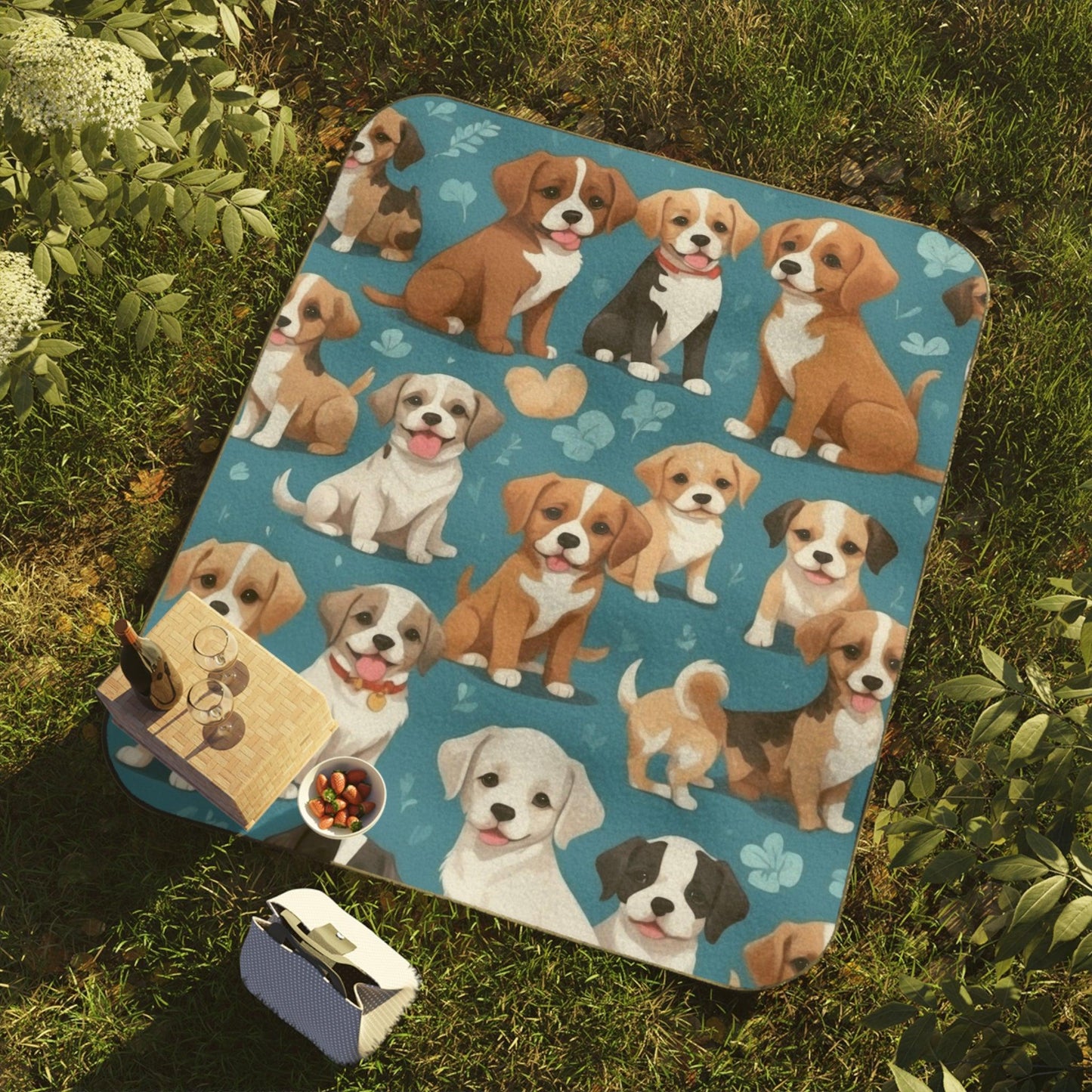 Picnic Blanket, Outdoor Blanket, Water Resistant Blanket, Stadium Blanket, Camping Blanket, Carry Strap Blanket, dogs design, dog lovers - Cosmic Creations by Karen