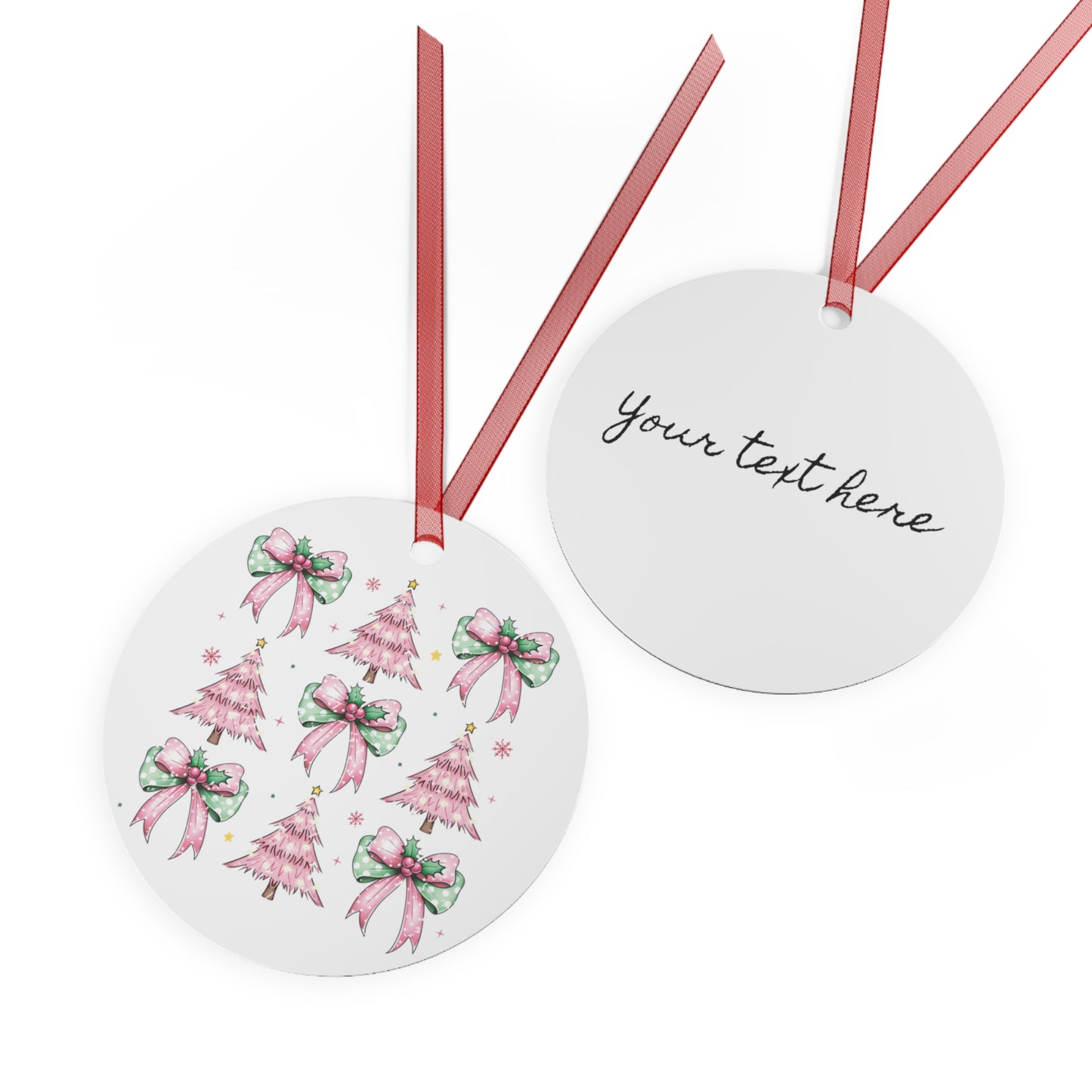 Christmas Customizable Round Metal Ornament with Cute Coquette Design