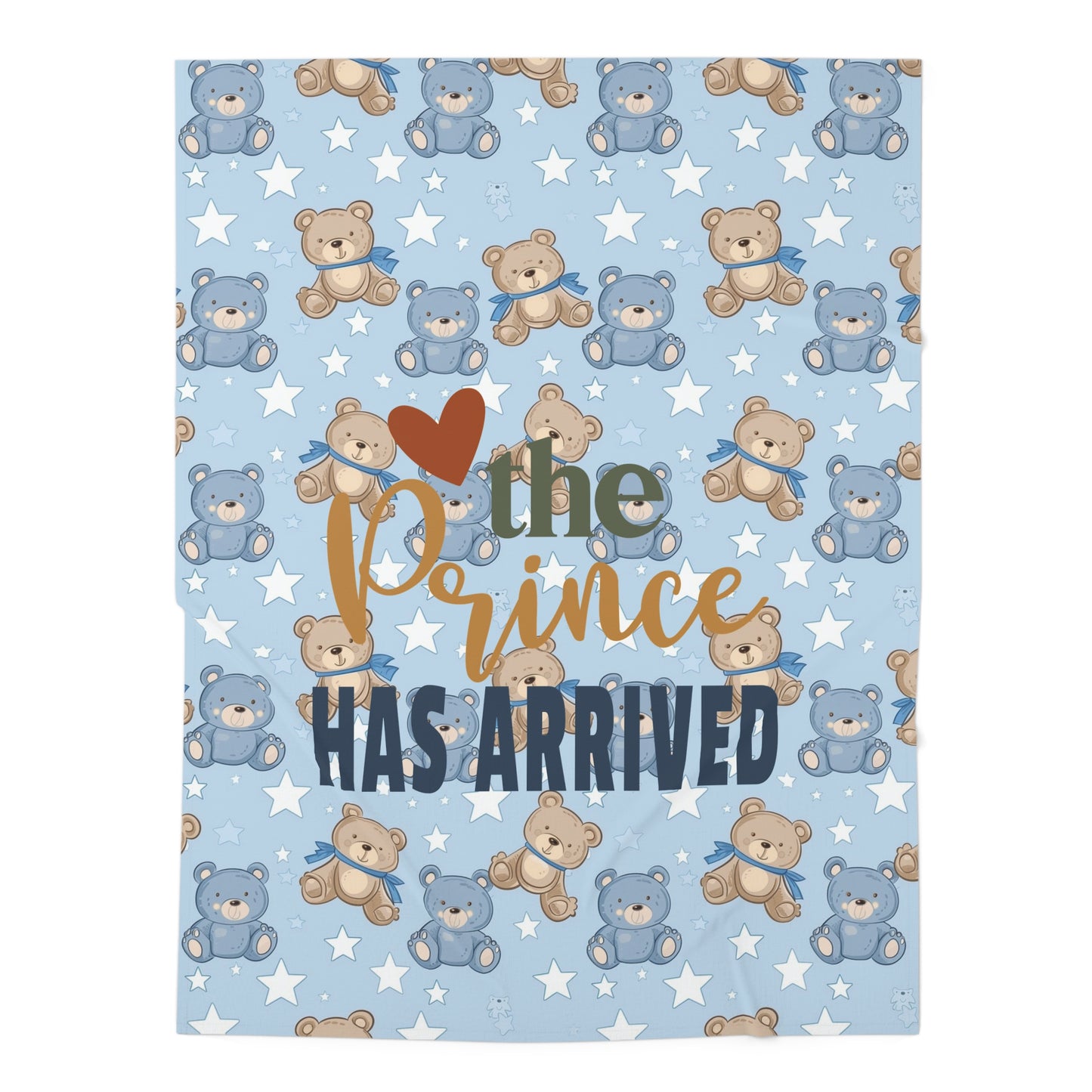 Cozy Baby Swaddle Customizable Blanket with a baby boy design and the text " The prince has arrived"