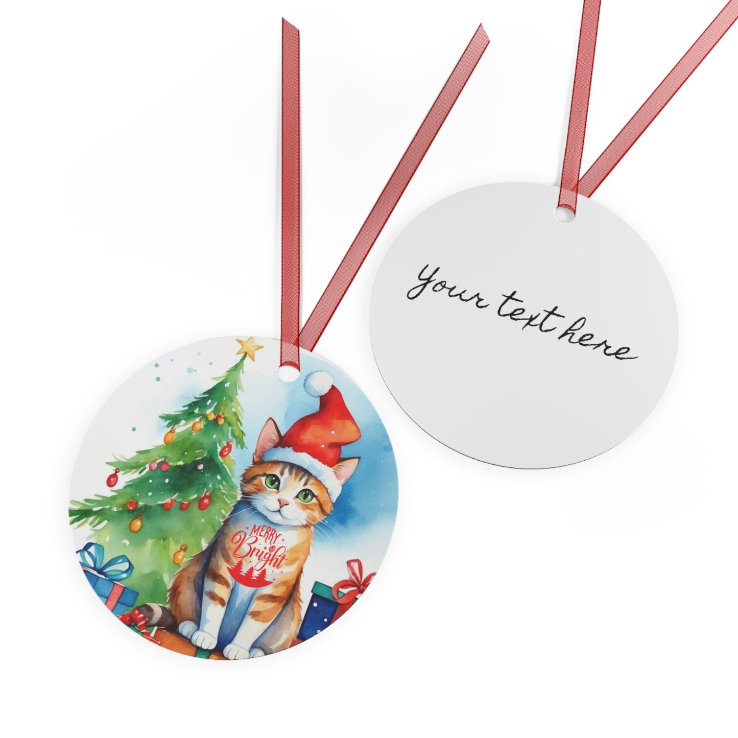 Christmas Customizable Round Metal Ornament for Cat Lovers