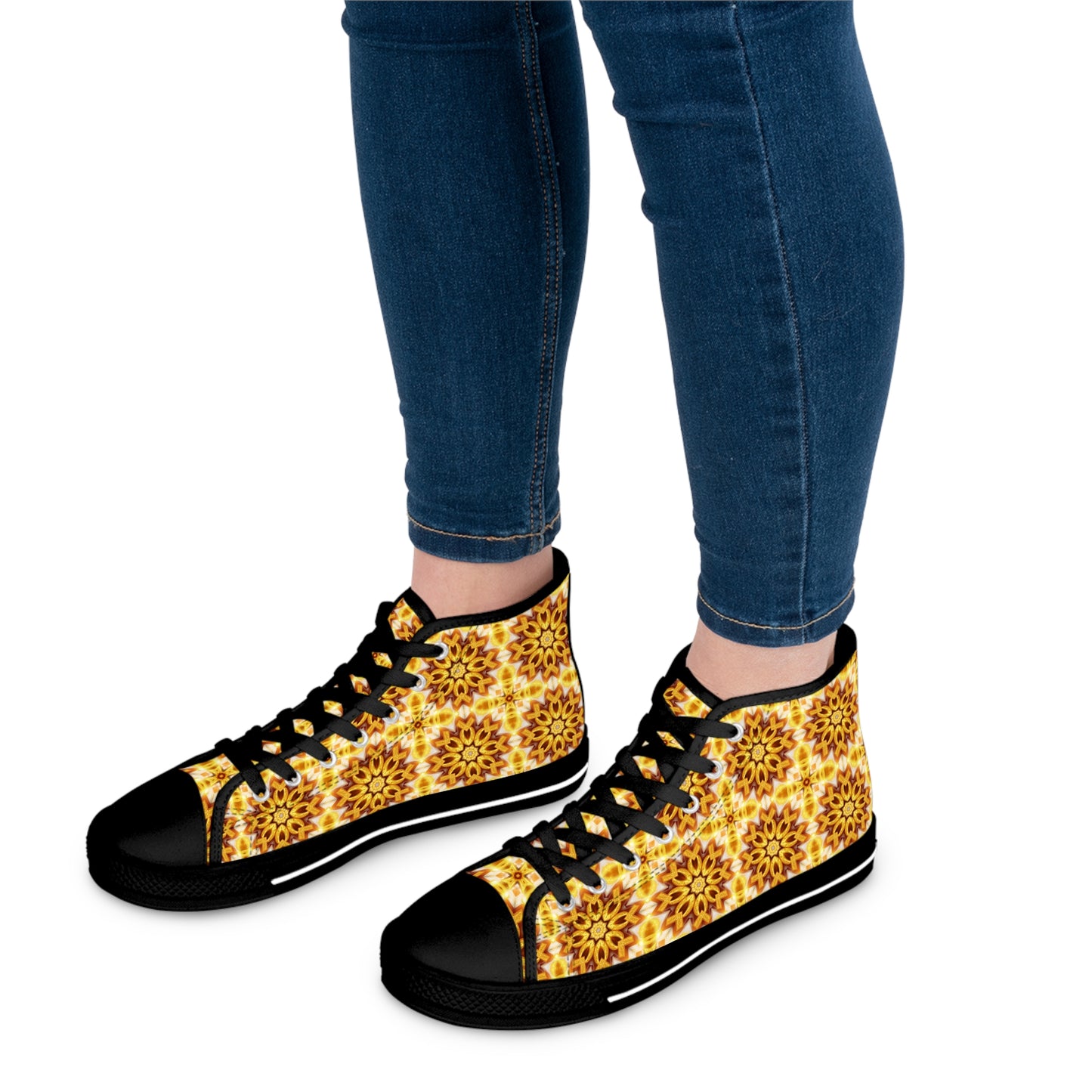 Awesome Golden flowers pattern High Top Sneakers