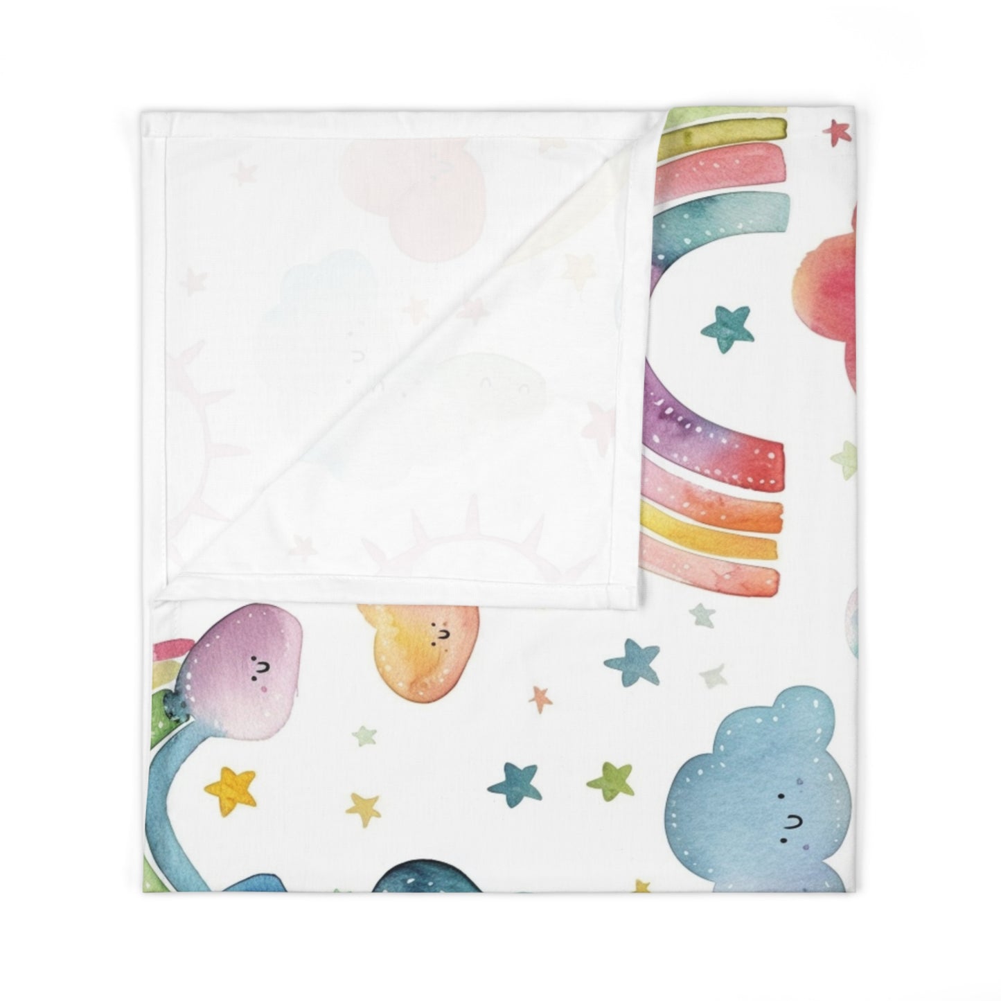 Cozy Baby Swaddle Blanket with rainbow and clouds design | Nursery Essential