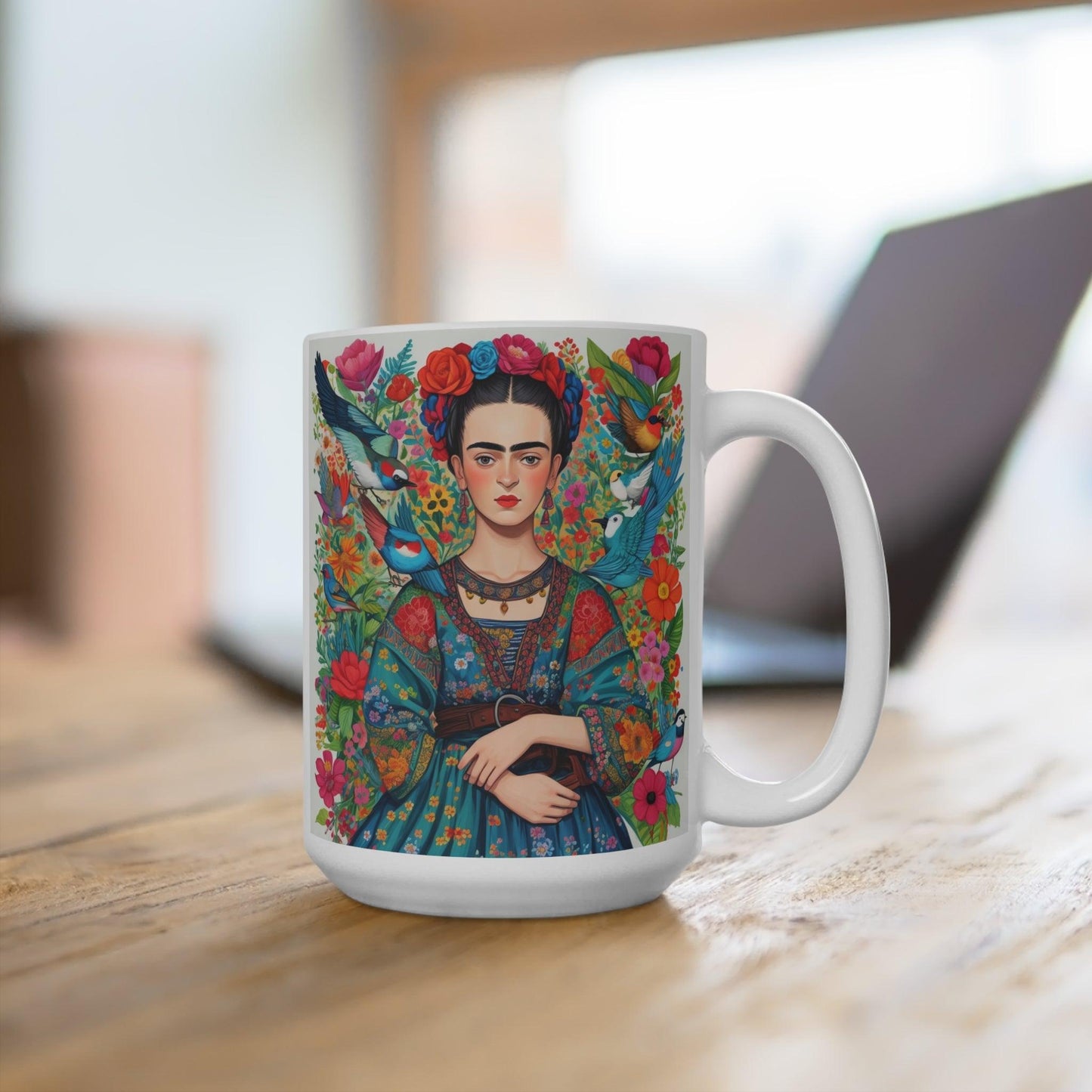 Vibrant Frida Inspired Mug Colorful Artistic Coffee Cup for a unique gift or enjoy a quiet moment - Cosmic Creations by Karen