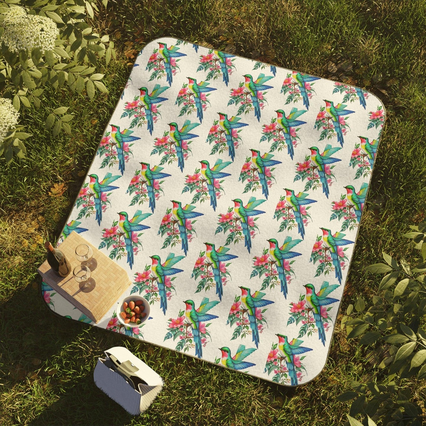 Picnic Blanket, Outdoor Blanket, Water Resistant Blanket, Stadium Blanket, Camping Blanket, Carry Strap Blanket, birds lovers - Cosmic Creations by Karen
