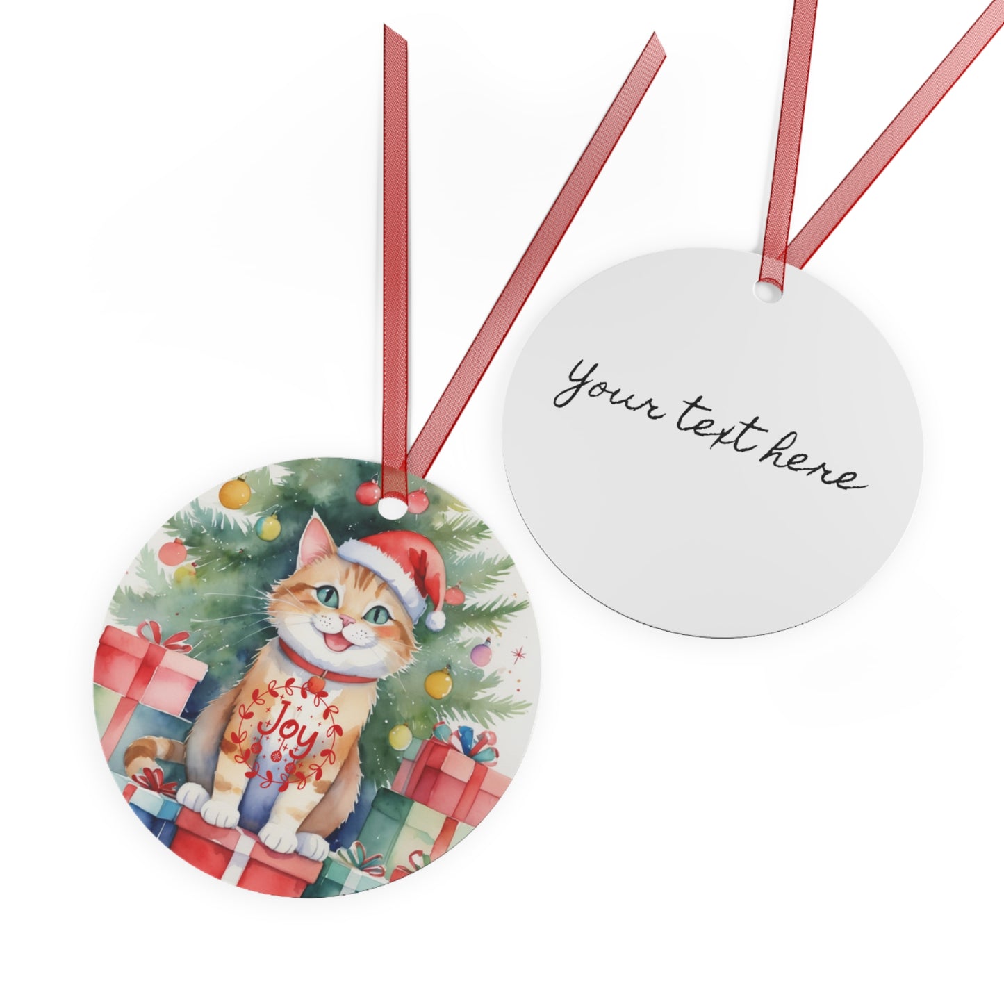 Christmas Customizable Round Metal Ornament for Cat Lovers