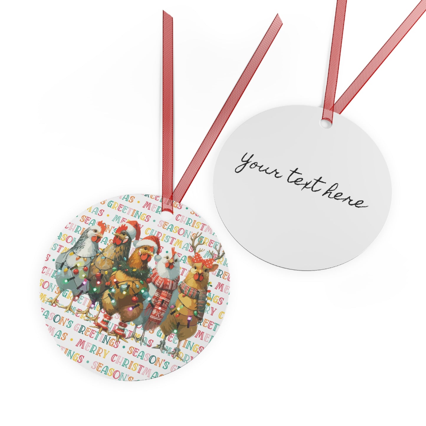 Christmas Chickens Customizable Round Metal Ornament