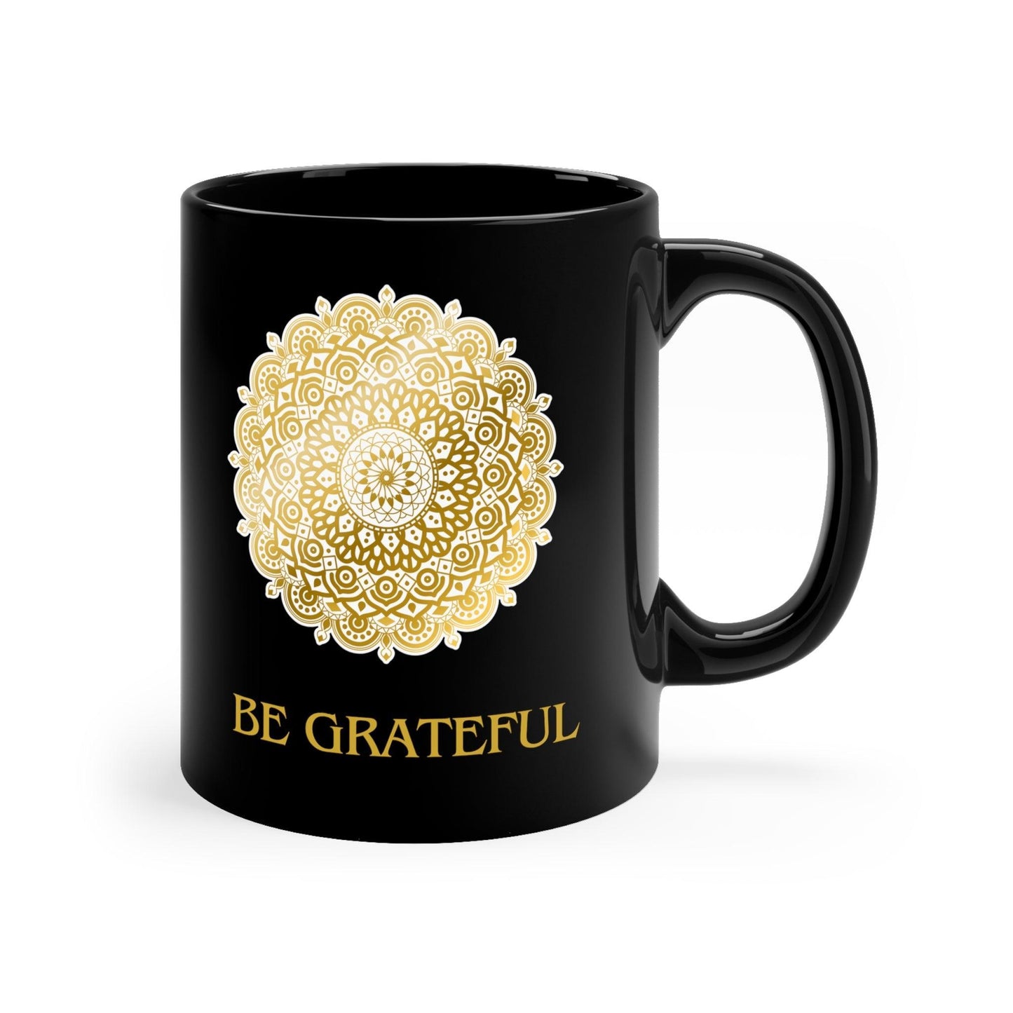 Enjoy the Present Moment & Be Grateful Black Coffee Mug, 11oz - Cosmic Creations by Karen