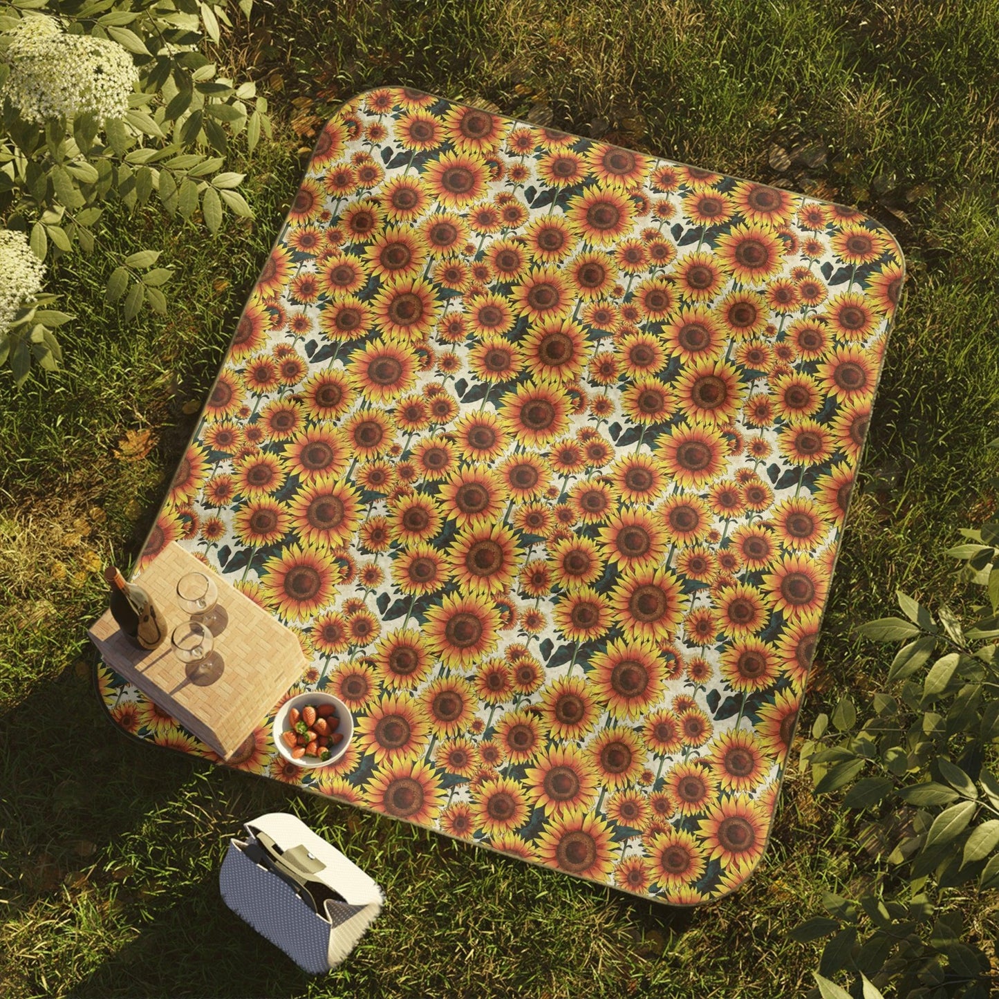 Picnic Blanket, Outdoor Blanket, Water Resistant Blanket, Stadium Blanket, Camping Blanket, Carry Strap Blanket, Sunflower Design - Cosmic Creations by Karen