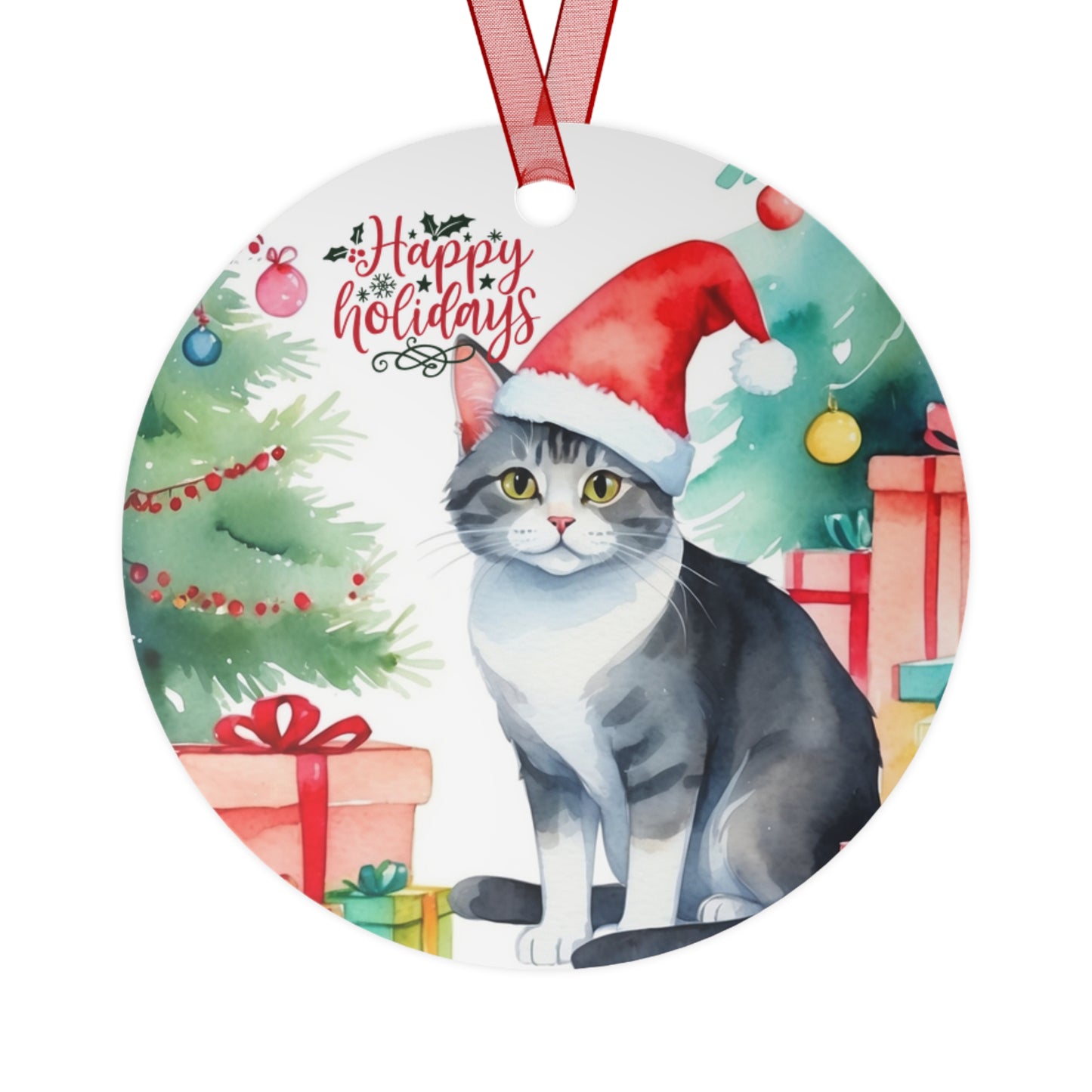 Christmas Customizable Round Metal Ornament for Cat Lovers
