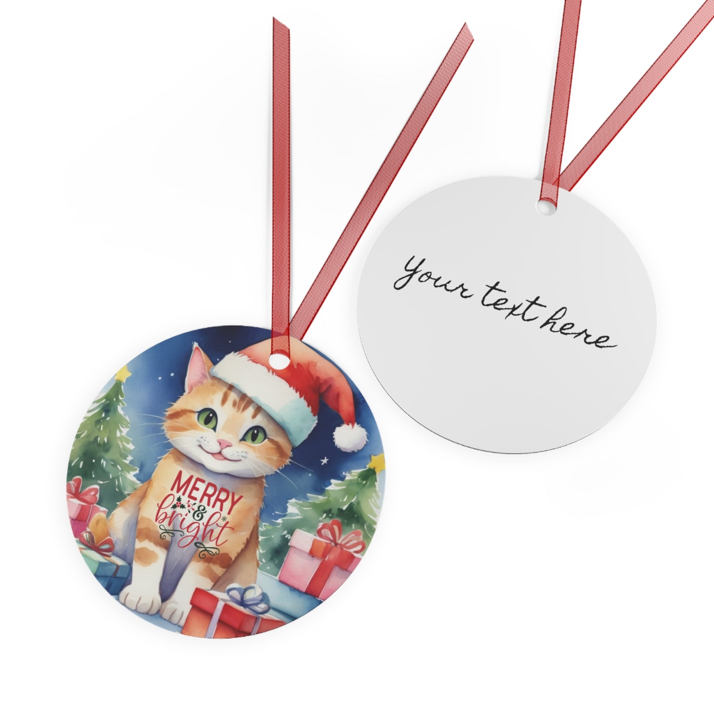 Christmas Customizable Round Metal Ornament for Cat Lovers