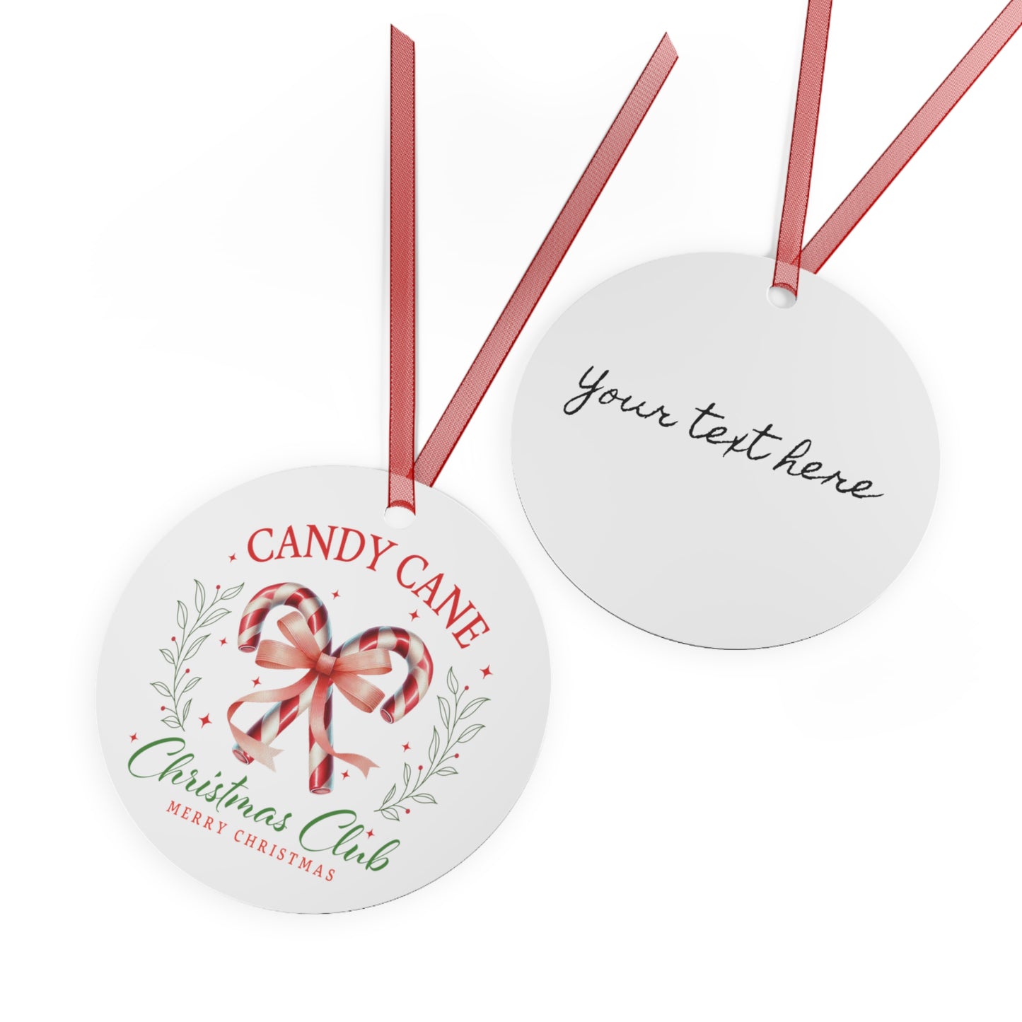 Christmas Customizable Round Metal Ornament Candy Cane
