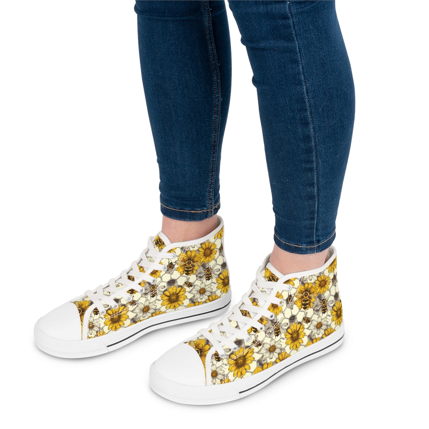 Awesome Bees and flowers Design High Top Sneakers