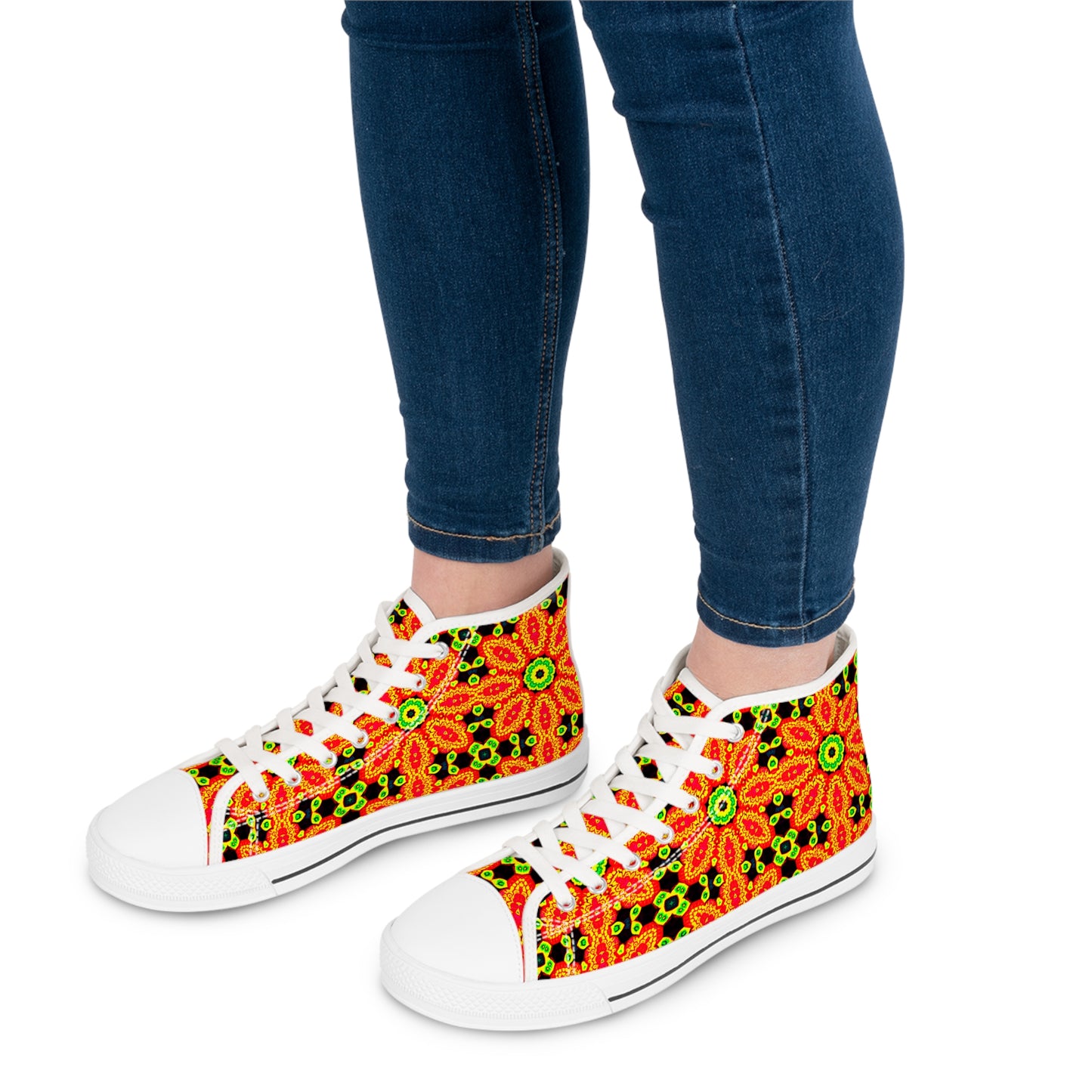 Awesome Orange Flowers Design High Top Sneakers