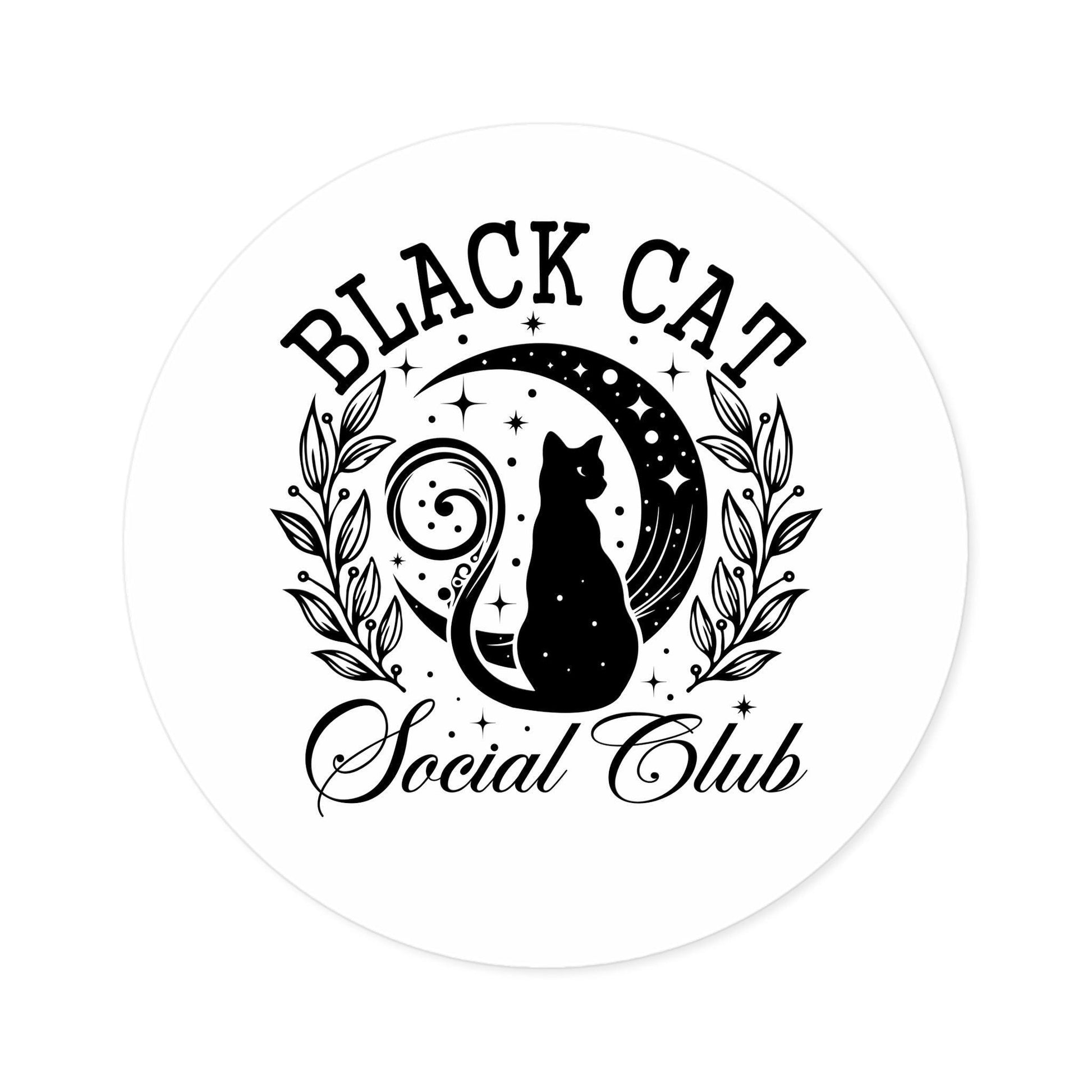 Halloween Design Black Cat Social Club Round Stickert - Cosmic Creations by Karen