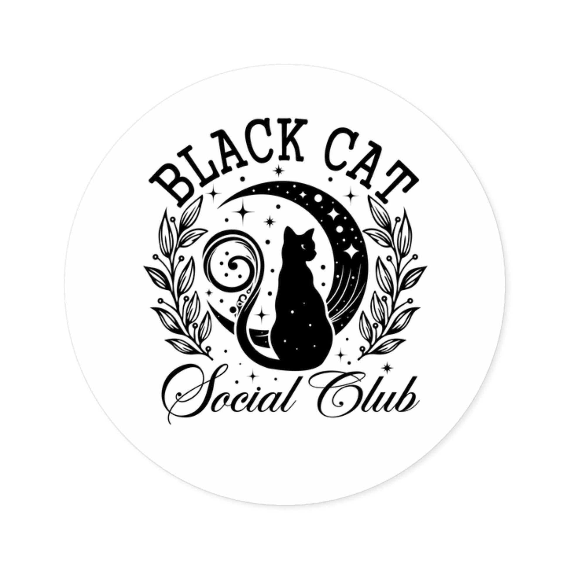 Halloween Design Black Cat Social Club Round Stickert - Cosmic Creations by Karen