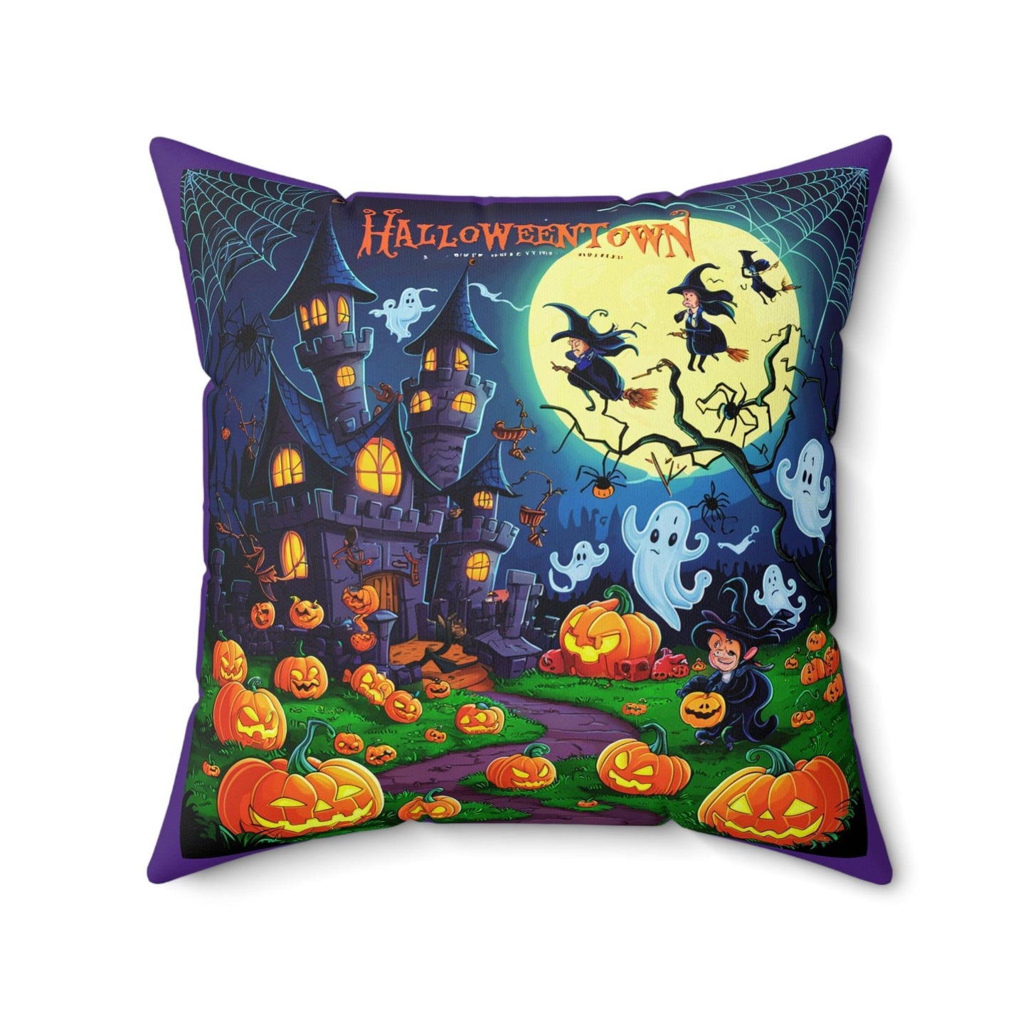 Halloween Town Purple Spun Polyester Pillow - Cosmic Creations by Karen