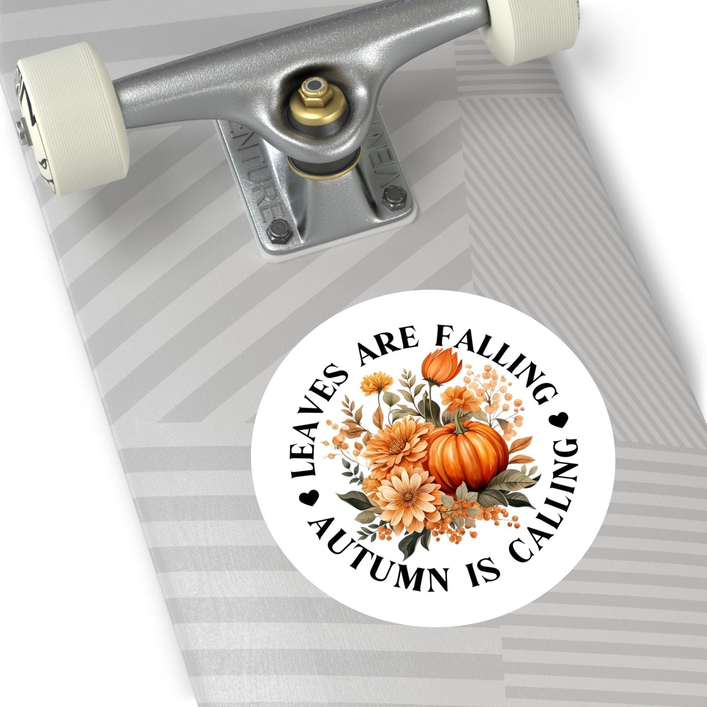 Delicate Autumn Design Round Sticker with the text "Leaves are Falling, Autumn is Calling."