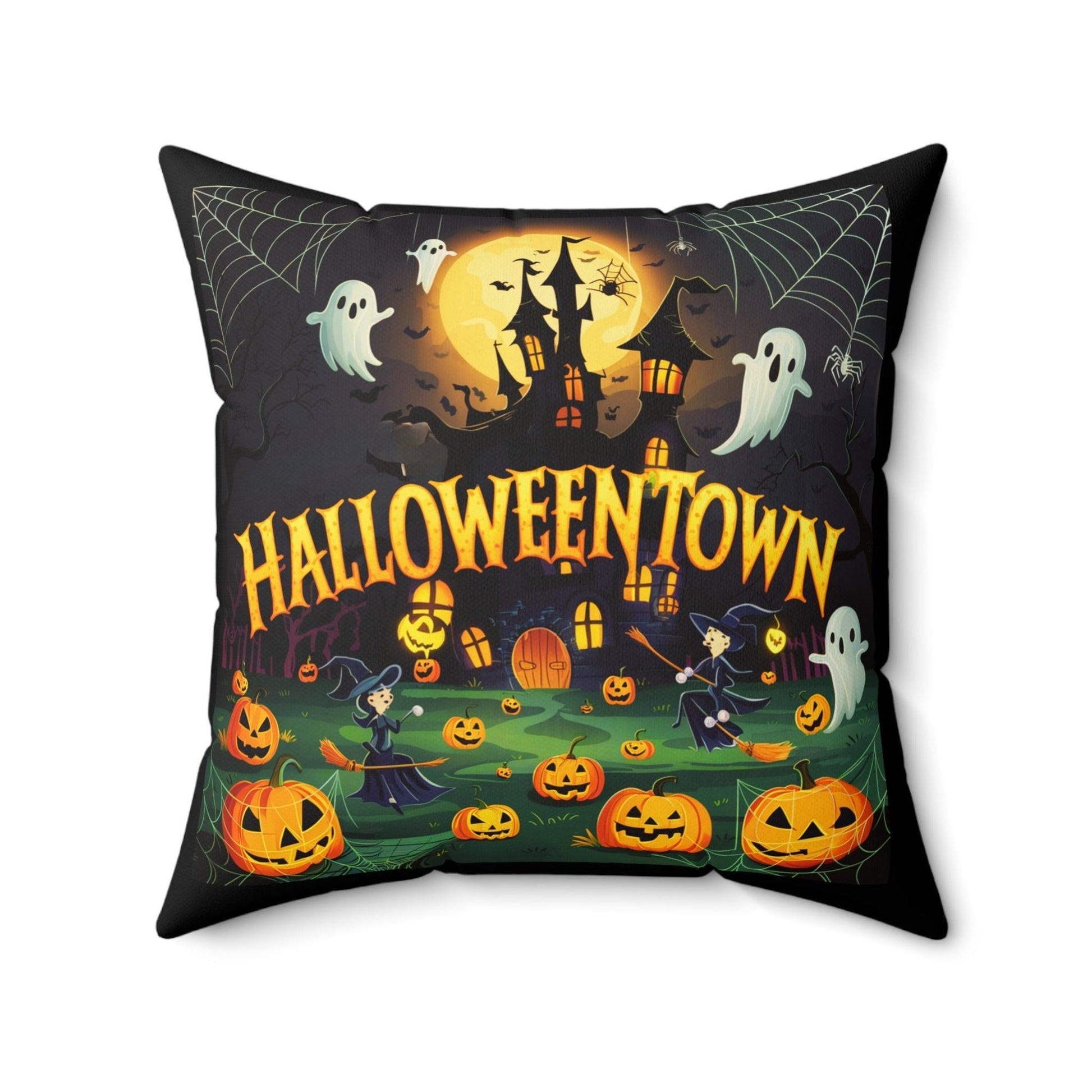 Halloween Town Black Spun Polyester Pillow - Cosmic Creations by Karen