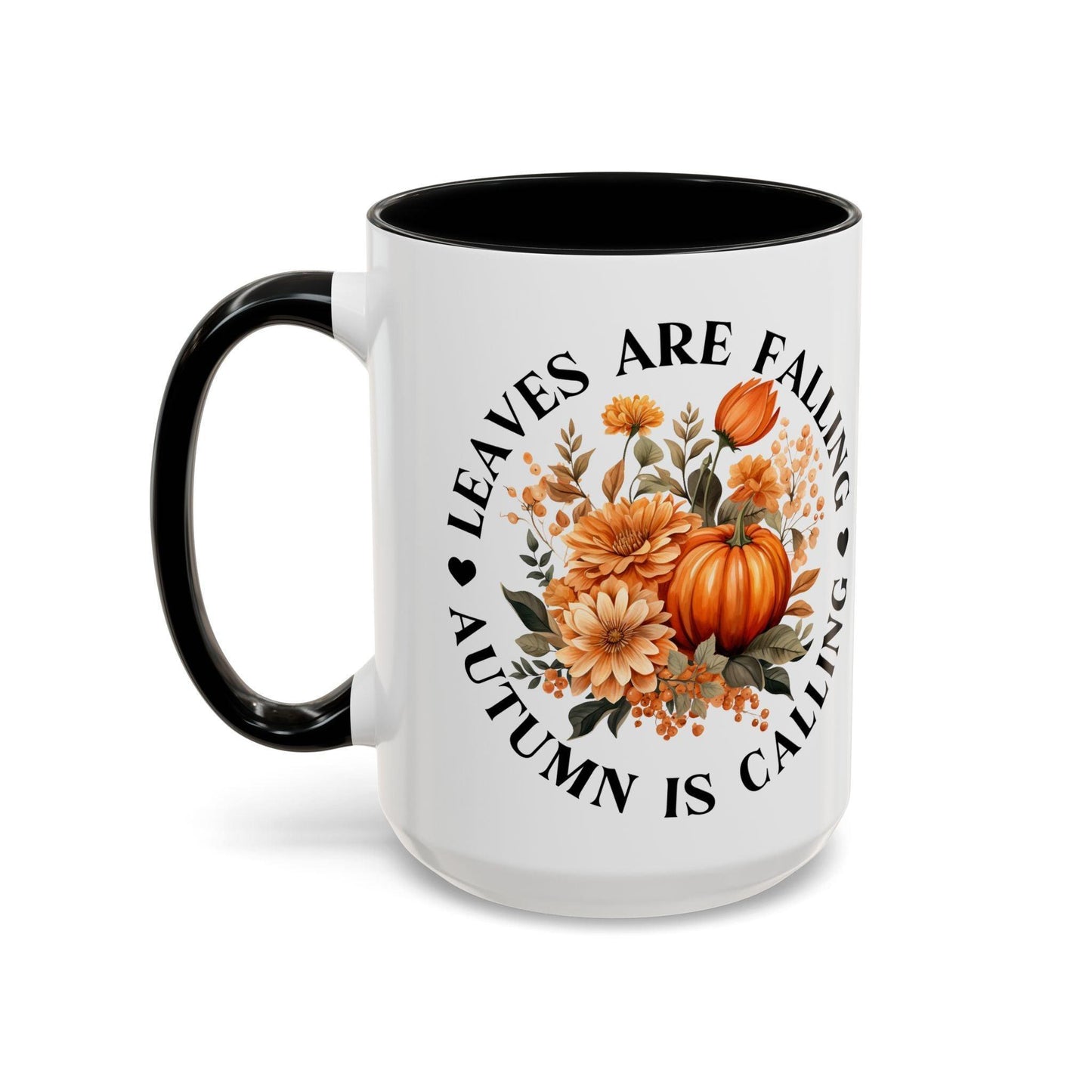 Autumn Accent Coffee Mug (11, 15oz) with a fall  delicate design and the text "Leaves are Falling, Autumn is Calling."