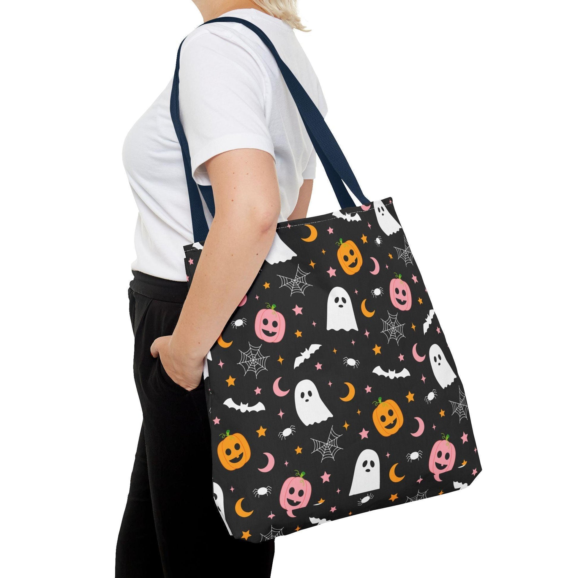 Ghosts & Pumpkins Black Tote Bag - Cosmic Creations by Karen