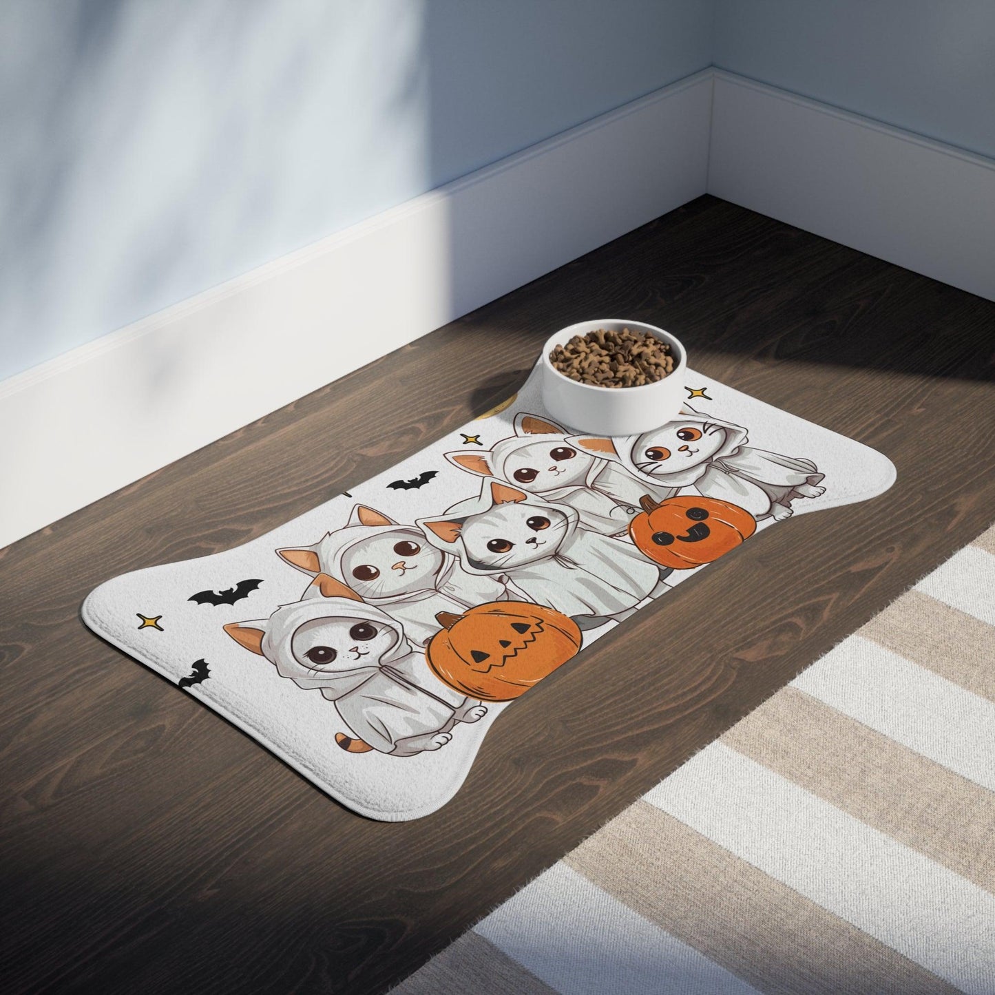 Ghostly Cats Halloween Pet Feeding Mat - Cosmic Creations by Karen