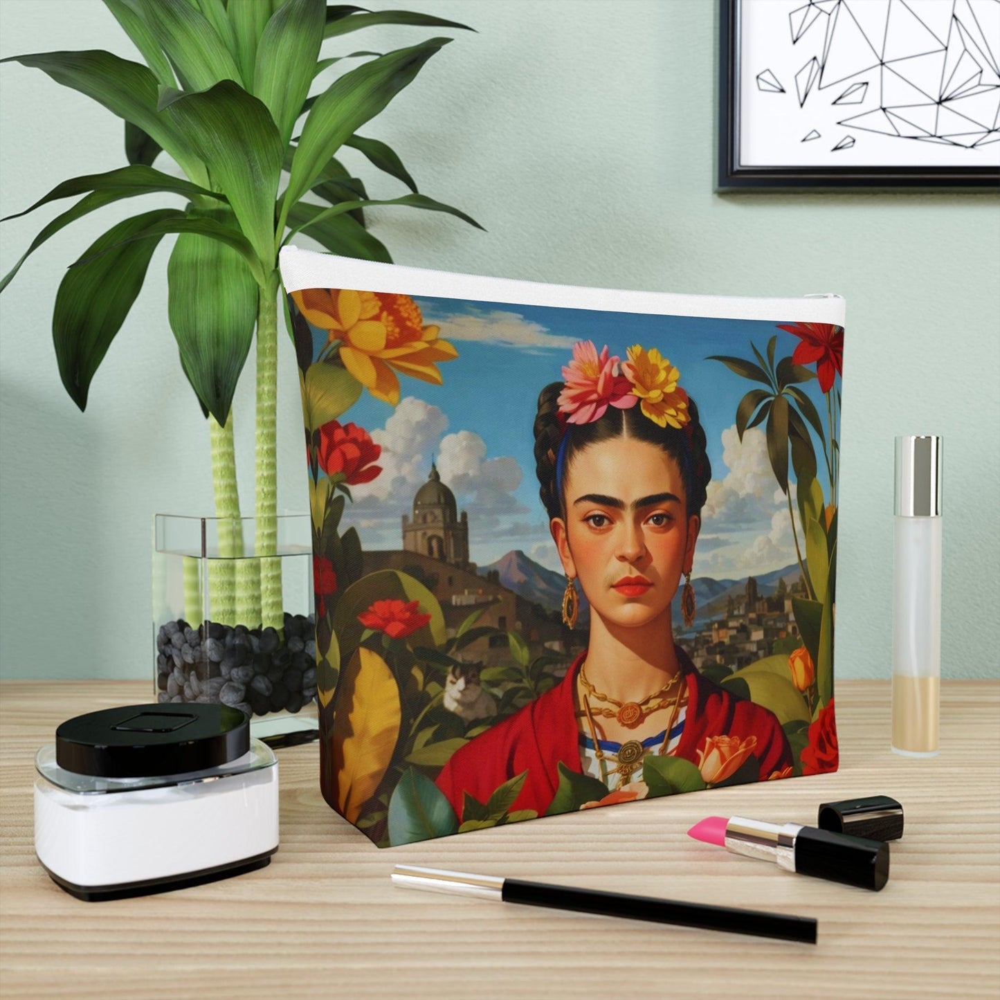 Colorful Frida Kahlo Inspired Cotton Cosmetic Bag Vibrant Design, Perfect for Travel & Gifts - Cosmic Creations by Karen