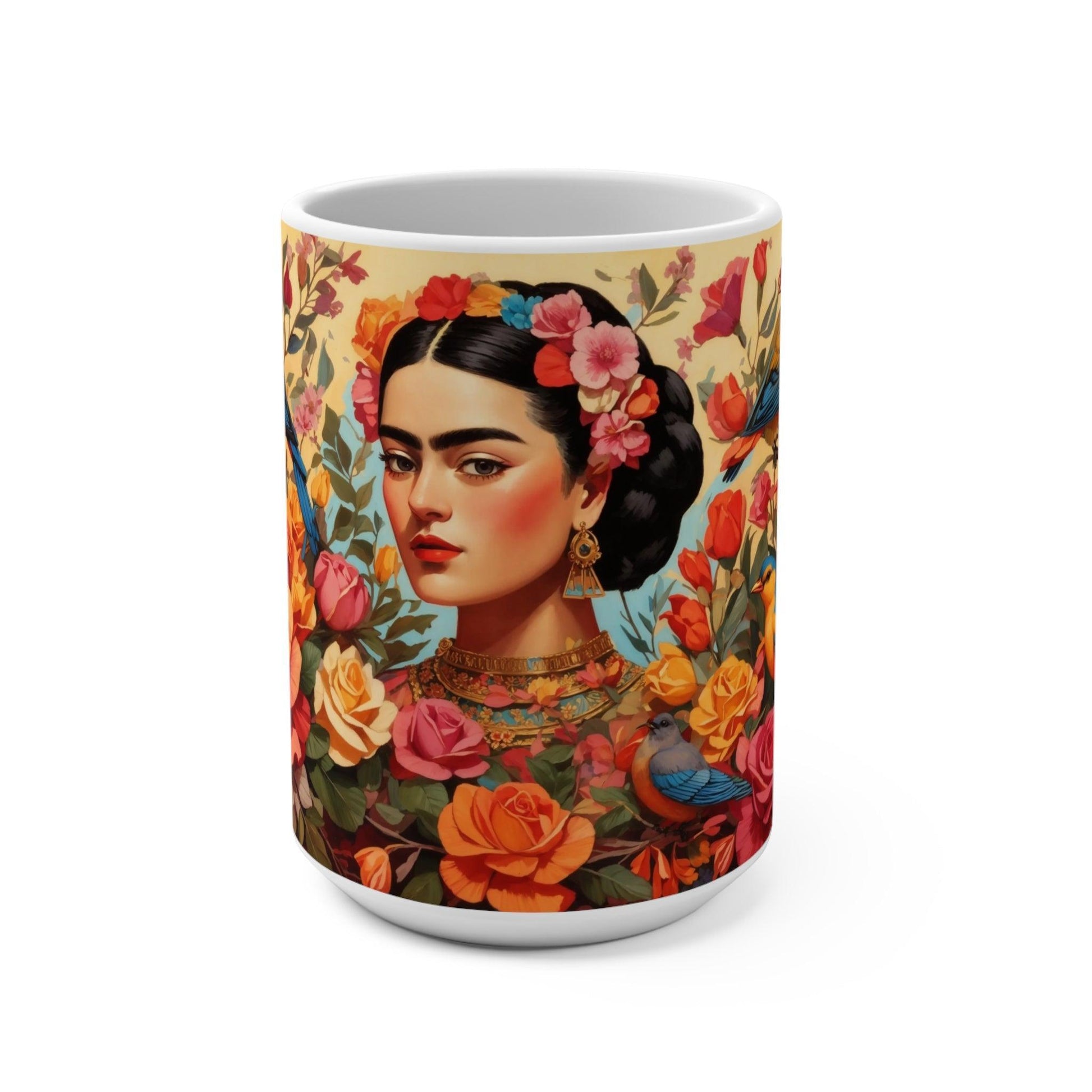 Vibrant Frida Inspired Mug Colorful Artistic Coffee Cup for a unique gift or enjoy a quiet moment - Cosmic Creations by Karen