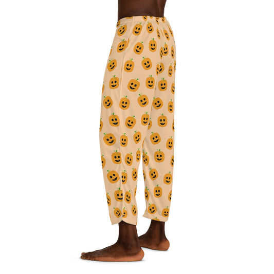 Orange Pumpkin Pajama Pants for Men - Cosmic Creations by Karen