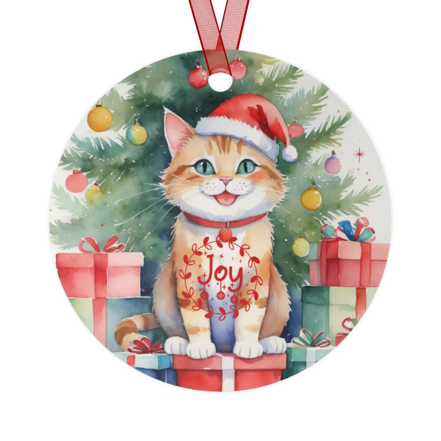 Christmas  Customizable Round Metal Ornament for Cat Lovers