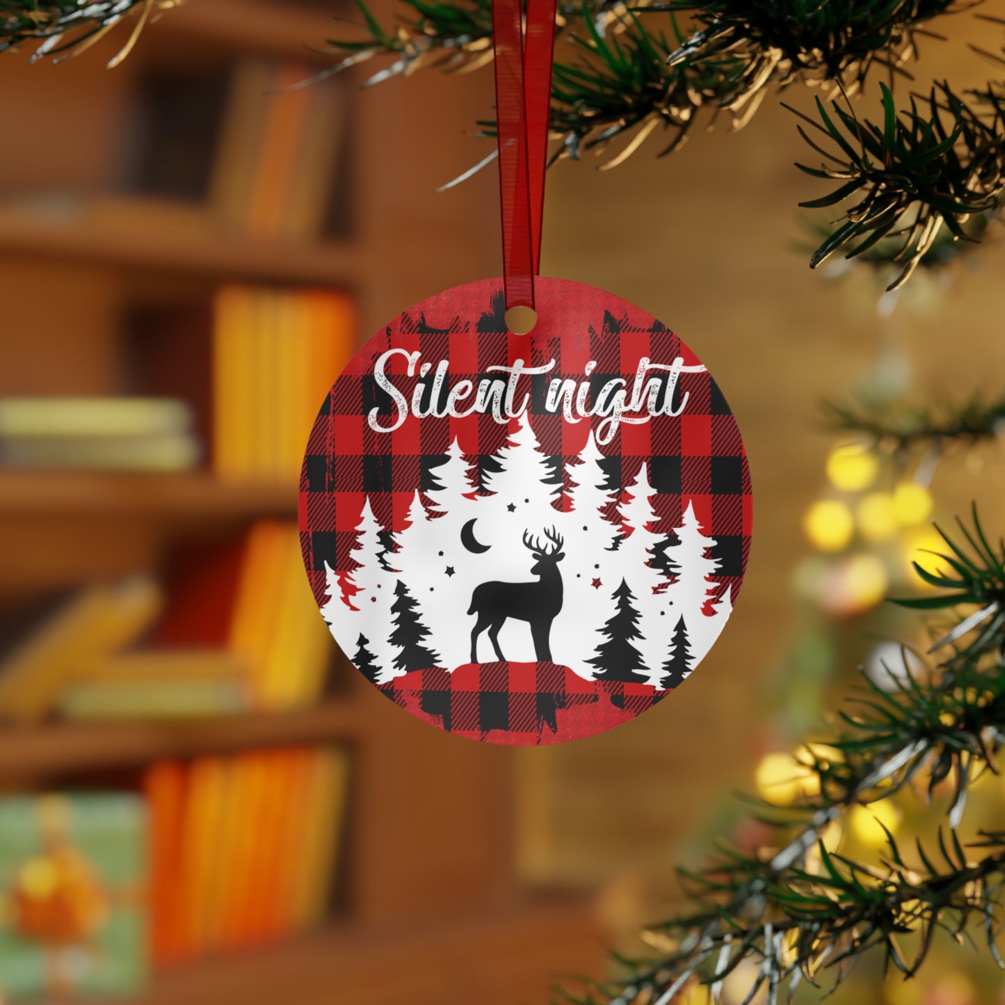 Christmas  Customizable Round Metal Ornament Silent Night