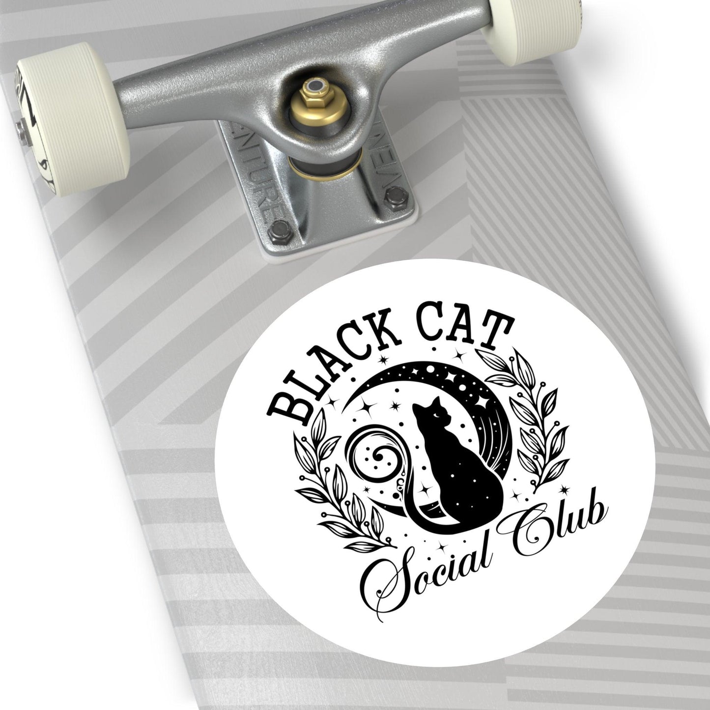 Halloween Design Black Cat Social Club Round Stickert - Cosmic Creations by Karen