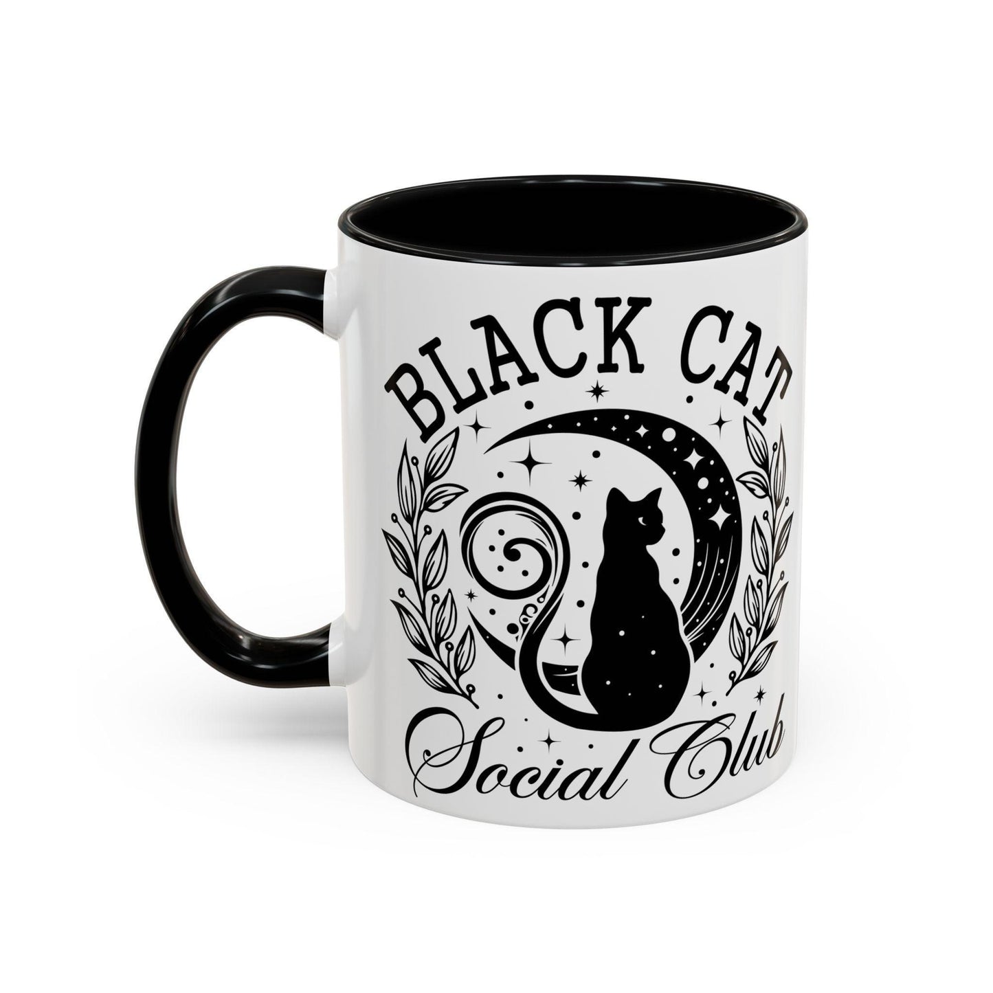 Halloween Black Cat Social Club Accent Coffee Mug (11, 15oz) - Cosmic Creations by Karen