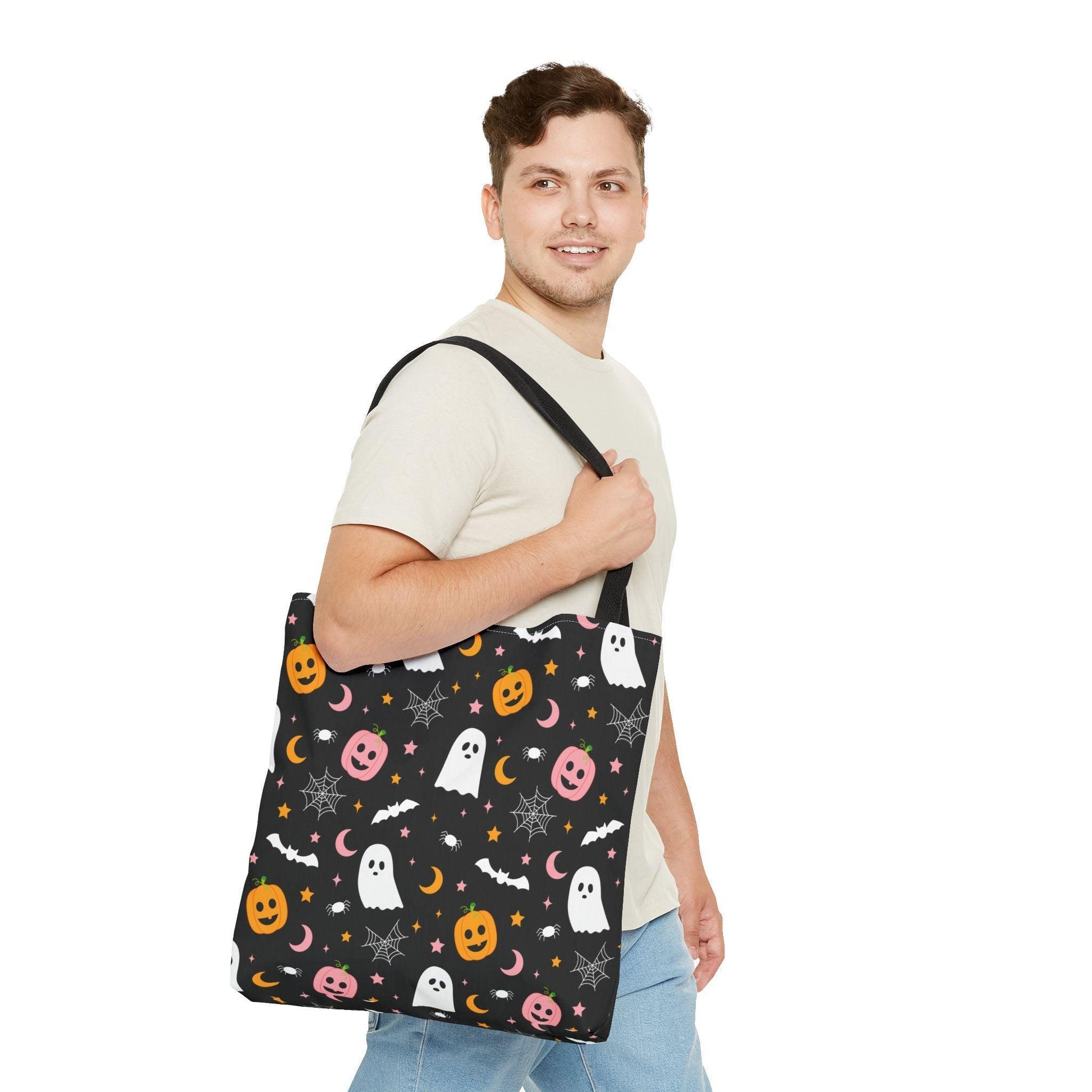 Ghosts & Pumpkins Black Tote Bag - Cosmic Creations by Karen