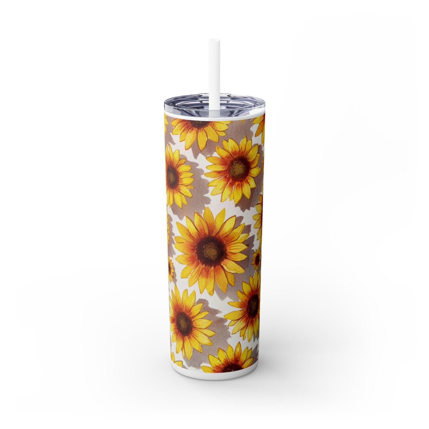 Vaso delgado con pajita, 20 oz | "Vaso flaco de girasol"