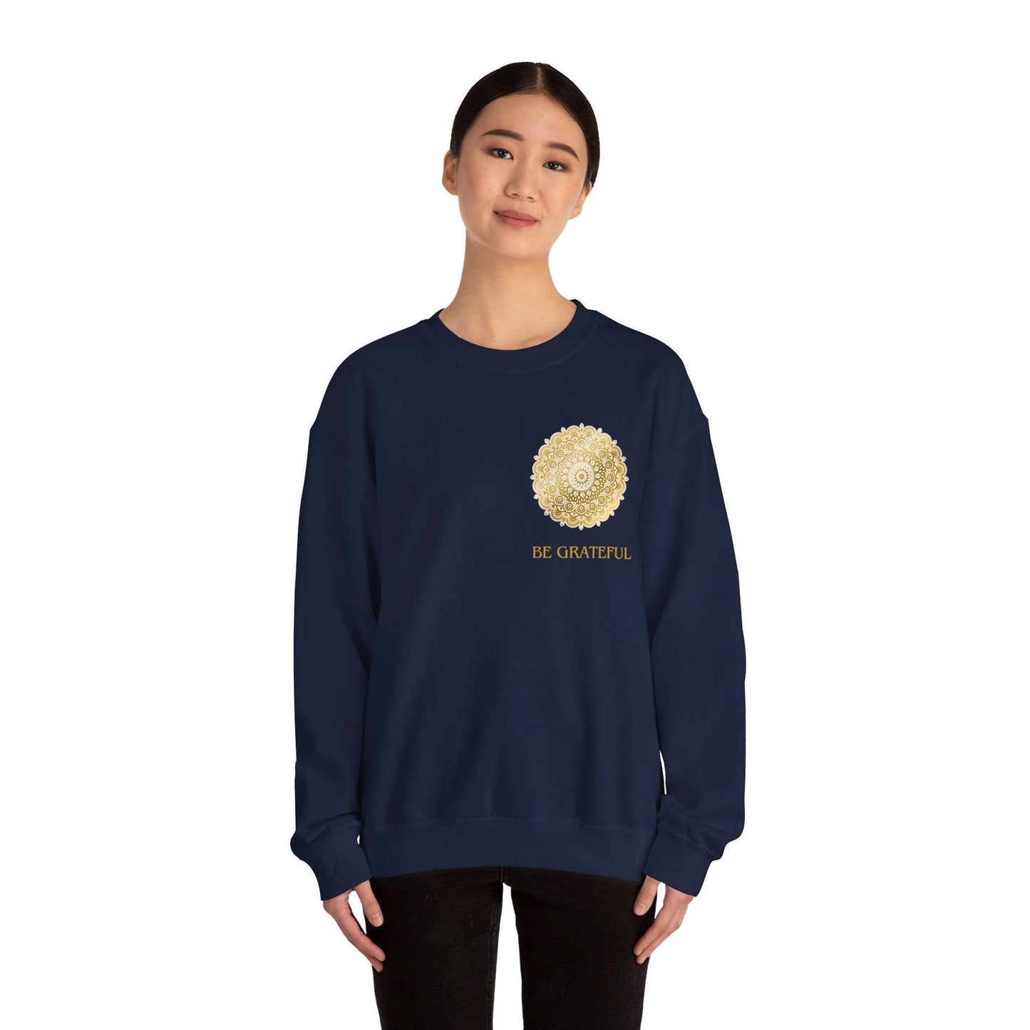 Enoy the present moment and Be Gfrateful Unisex Heavy Blend™ Crewneck Sweatshirt - Cosmic Creations by Karen