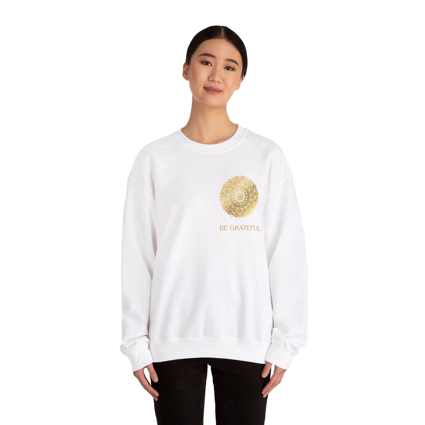 Enoy the present moment and Be Gfrateful Unisex Heavy Blend™ Crewneck Sweatshirt - Cosmic Creations by Karen