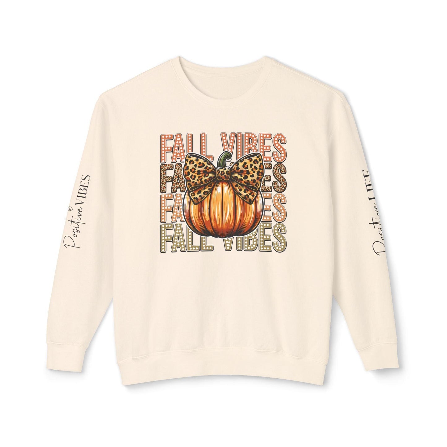 Fall Vibes Coquette Crewneck Sweatshirt  with an amazing design and the text " Positives Vibes " in both sleeves