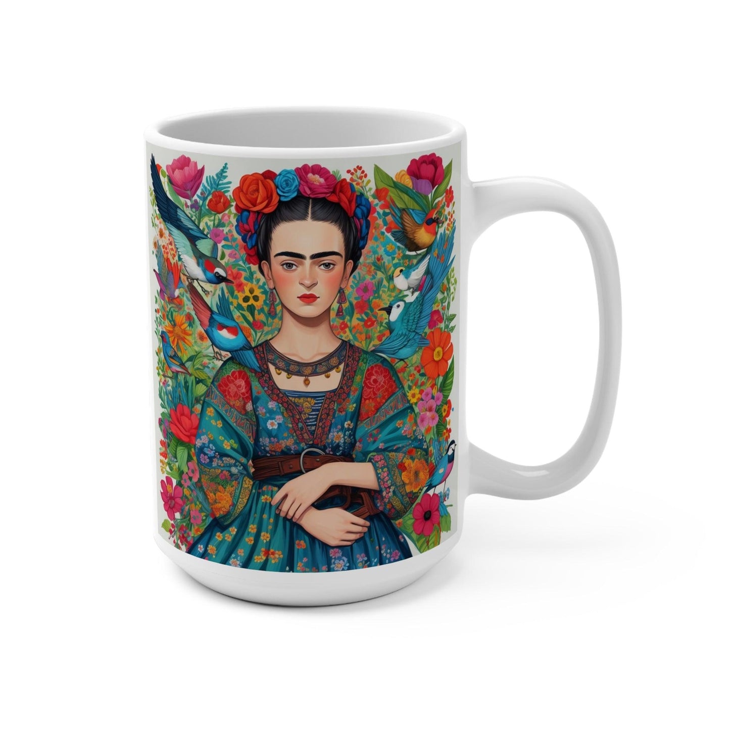 Vibrant Frida Inspired Mug Colorful Artistic Coffee Cup for a unique gift or enjoy a quiet moment - Cosmic Creations by Karen