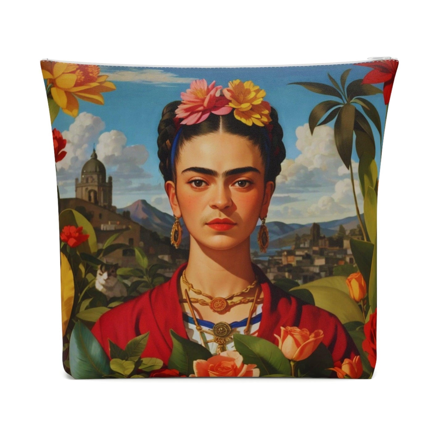 Colorful Frida Kahlo Inspired Cotton Cosmetic Bag Vibrant Design, Perfect for Travel & Gifts - Cosmic Creations by Karen