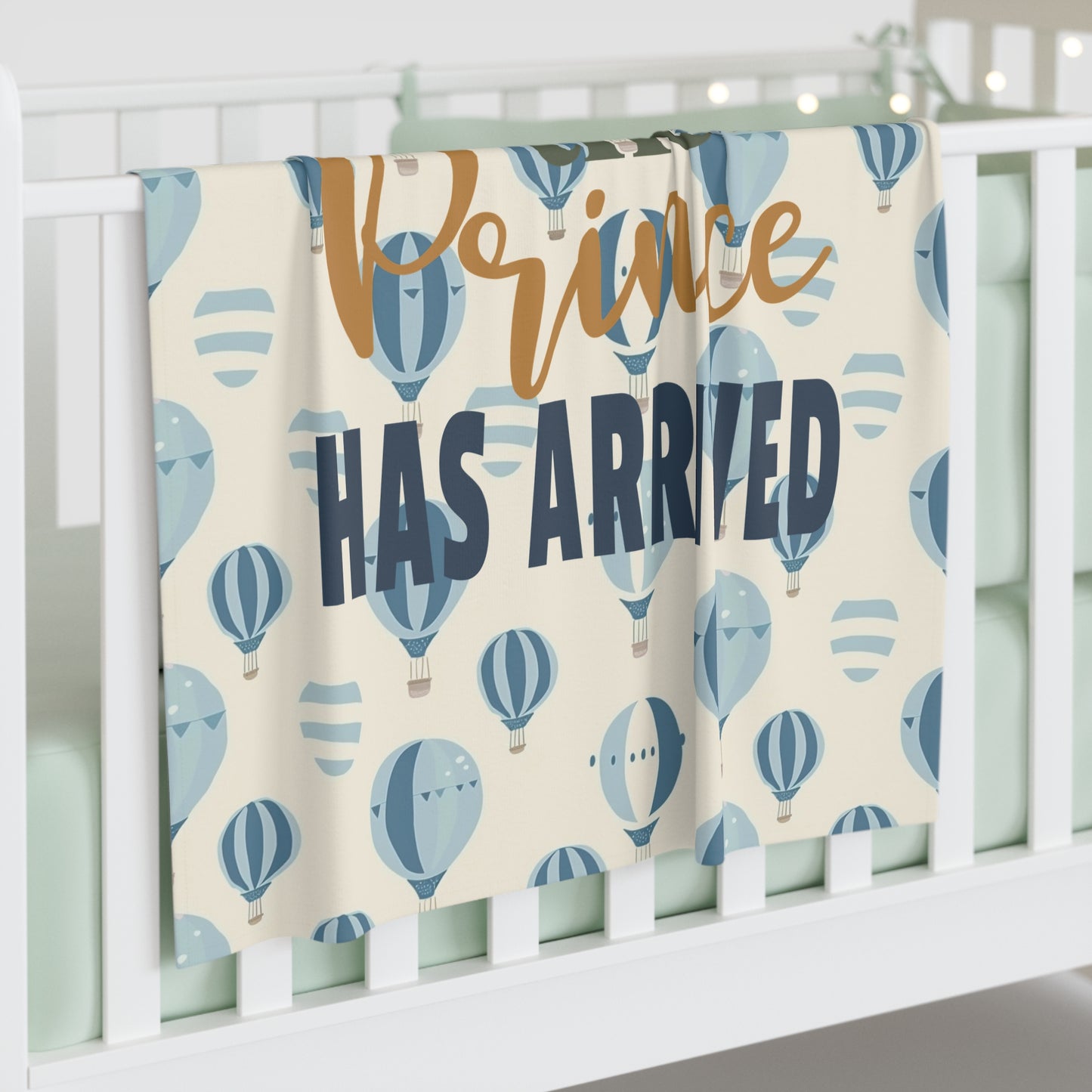 Cozy Baby Swaddle Blanket with balloons design | customizable text for baby boy