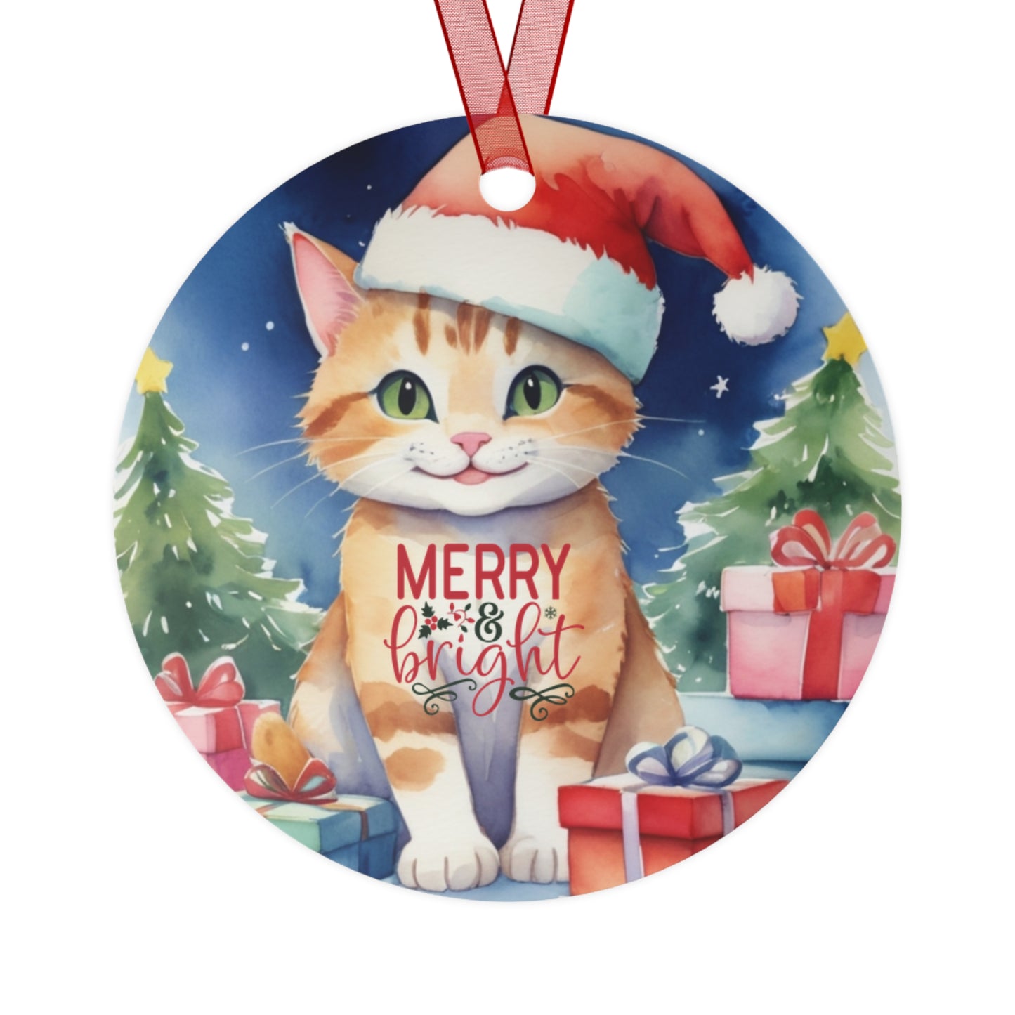 Christmas  Customizable Round Metal Ornament for Cat Lovers