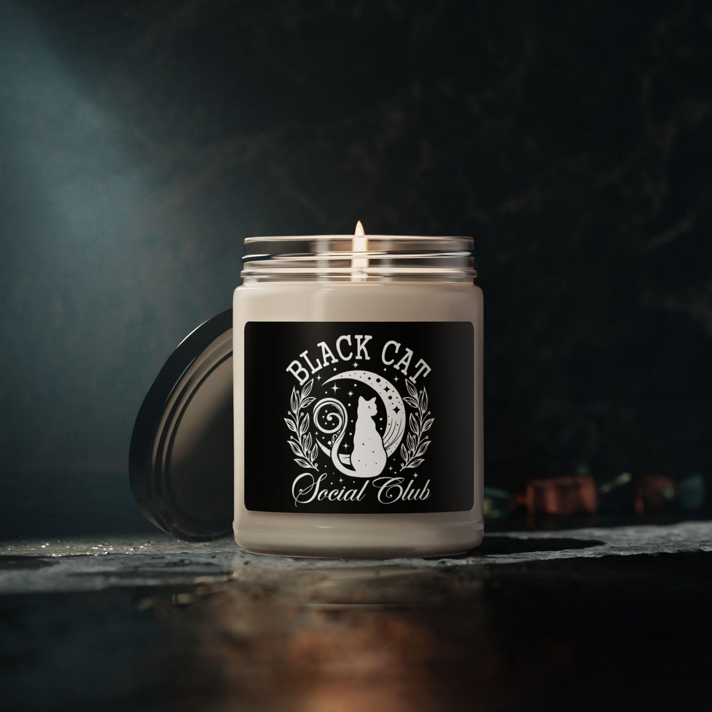 Halloween Black Cat Social Club (Black)Scented Soy Candle, 9oz - Cosmic Creations by Karen