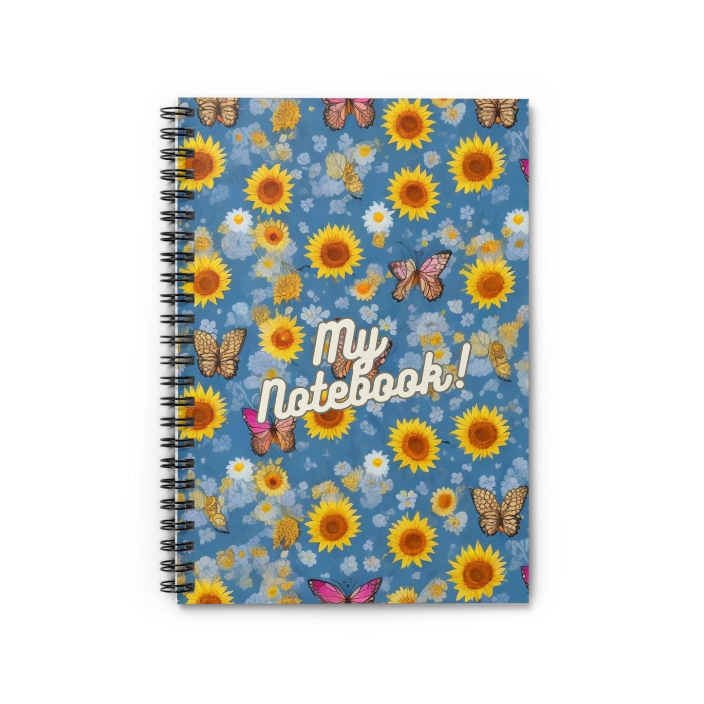 Blossoming Thoughts - Floral Spiral Notebook" with stunning sunflowers and butterfly motifs Notebook for gift, Ideal for writing, planning, school, a creative gift for students, friends, family, artist, women