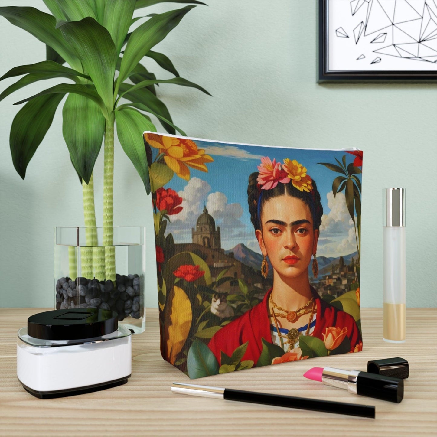 Colorful Frida Kahlo Inspired Cotton Cosmetic Bag Vibrant Design, Perfect for Travel & Gifts - Cosmic Creations by Karen